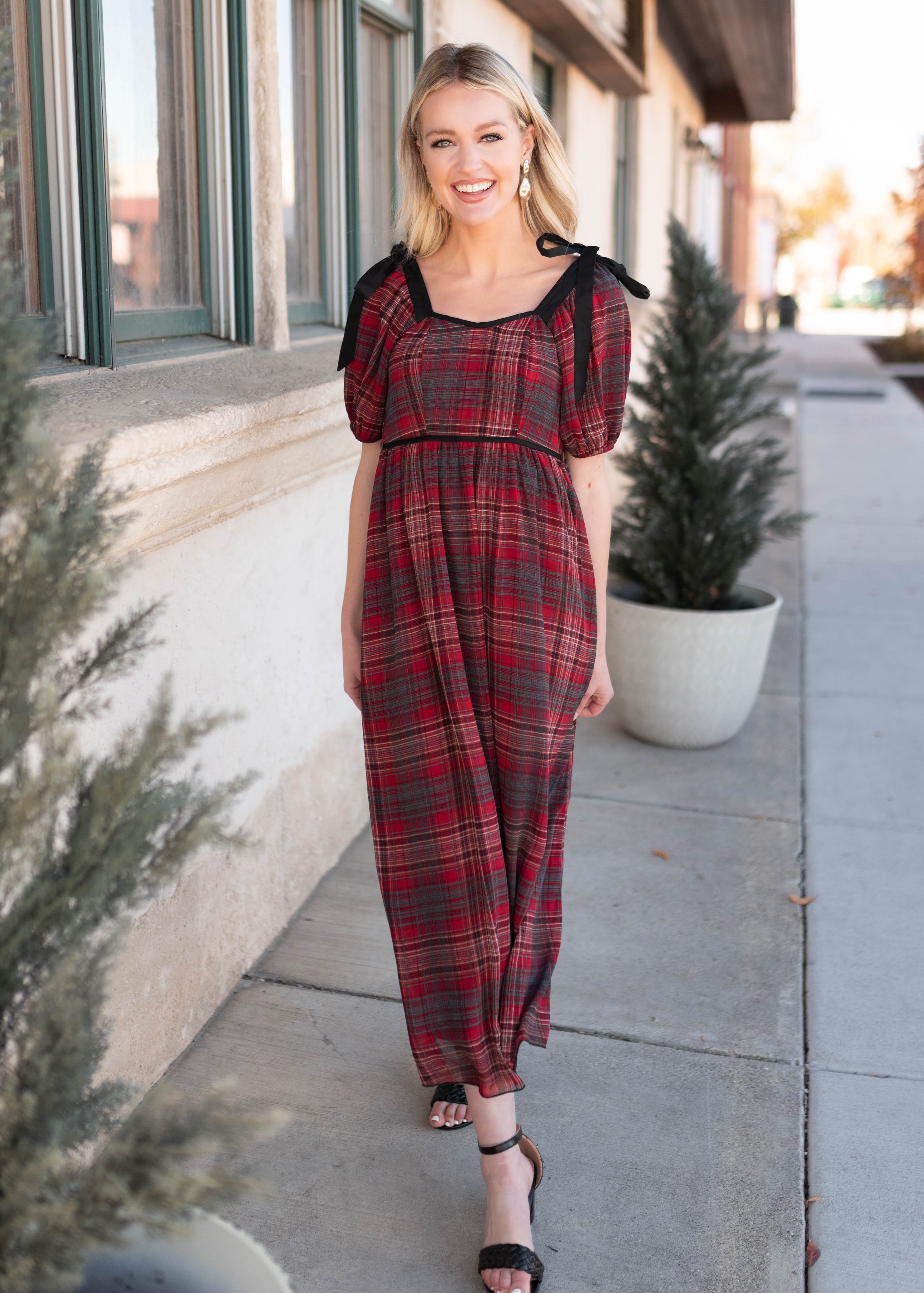Aubrey Red Plaid Bow Dress