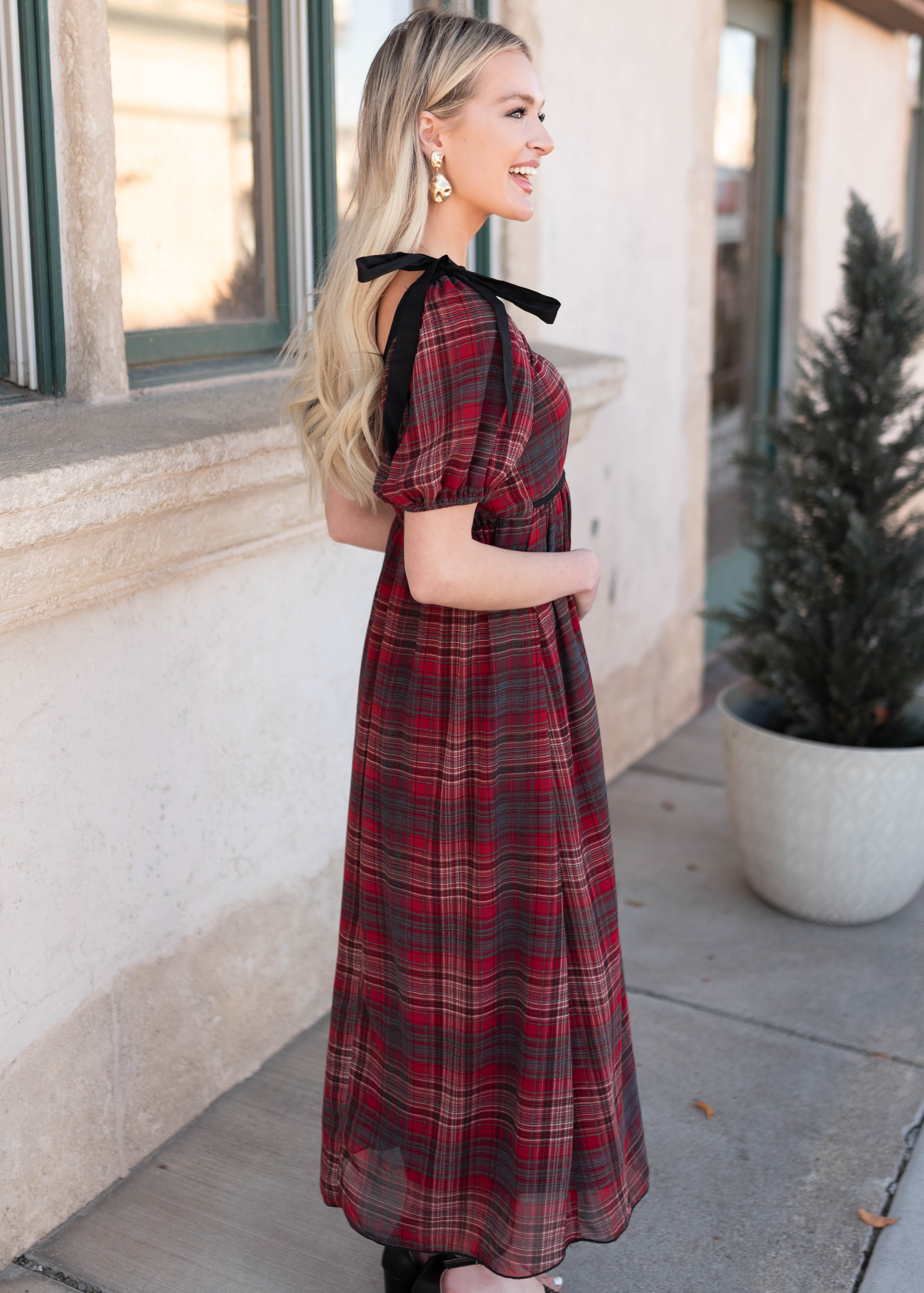 Aubrey Red Plaid Bow Dress