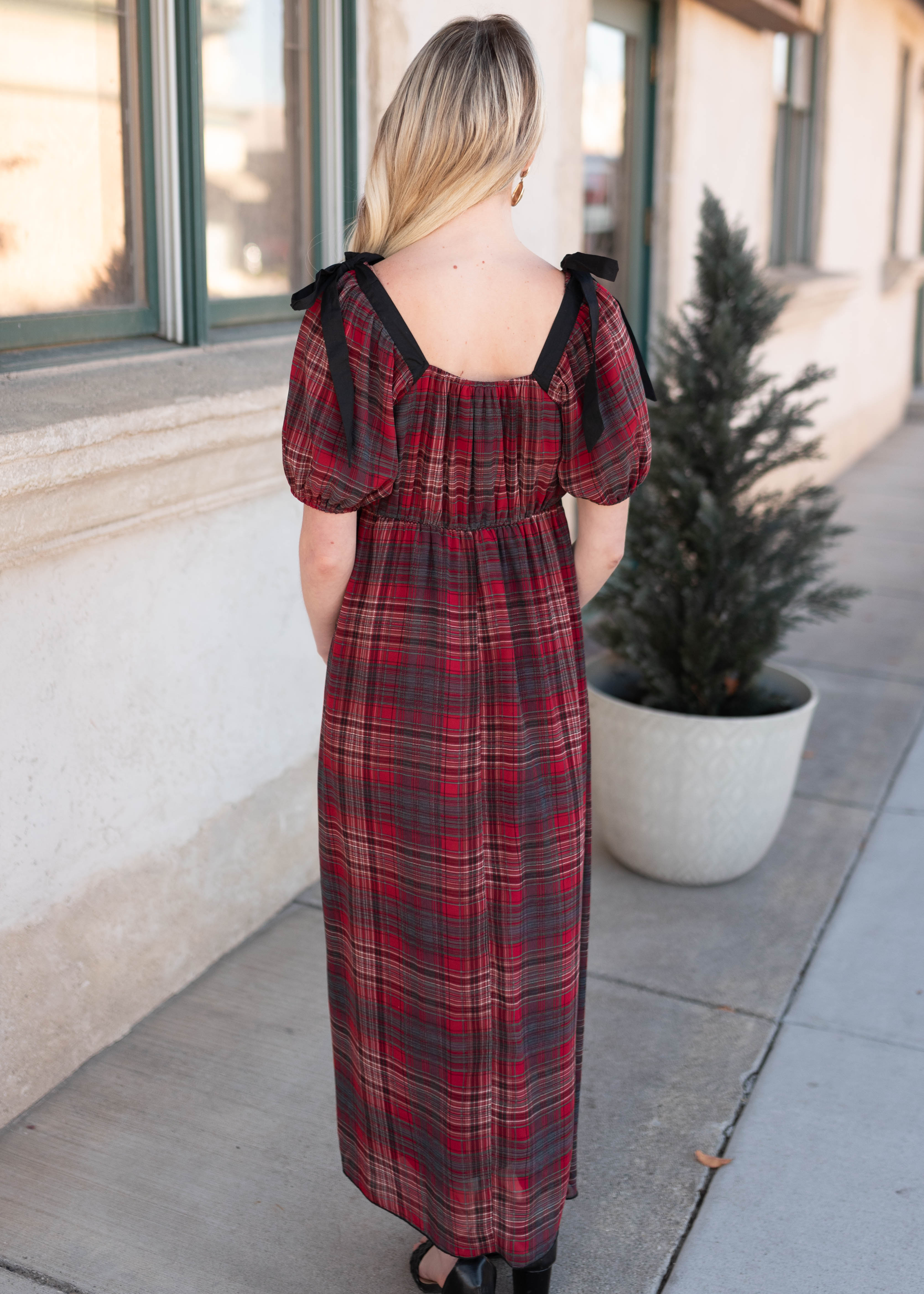 Aubrey Red Plaid Bow Dress
