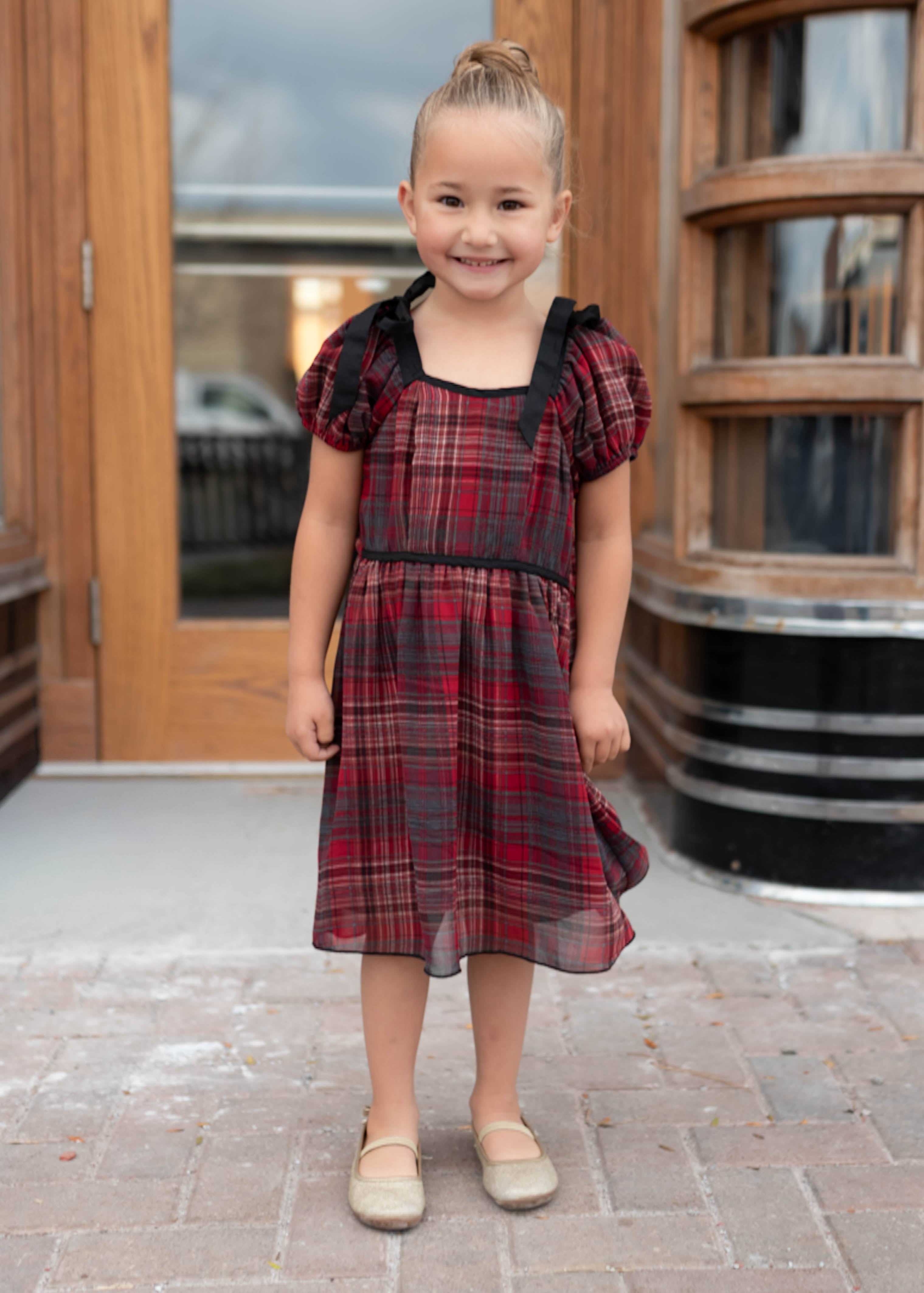 Aubrey Red Plaid Bow Little Girl Dress
