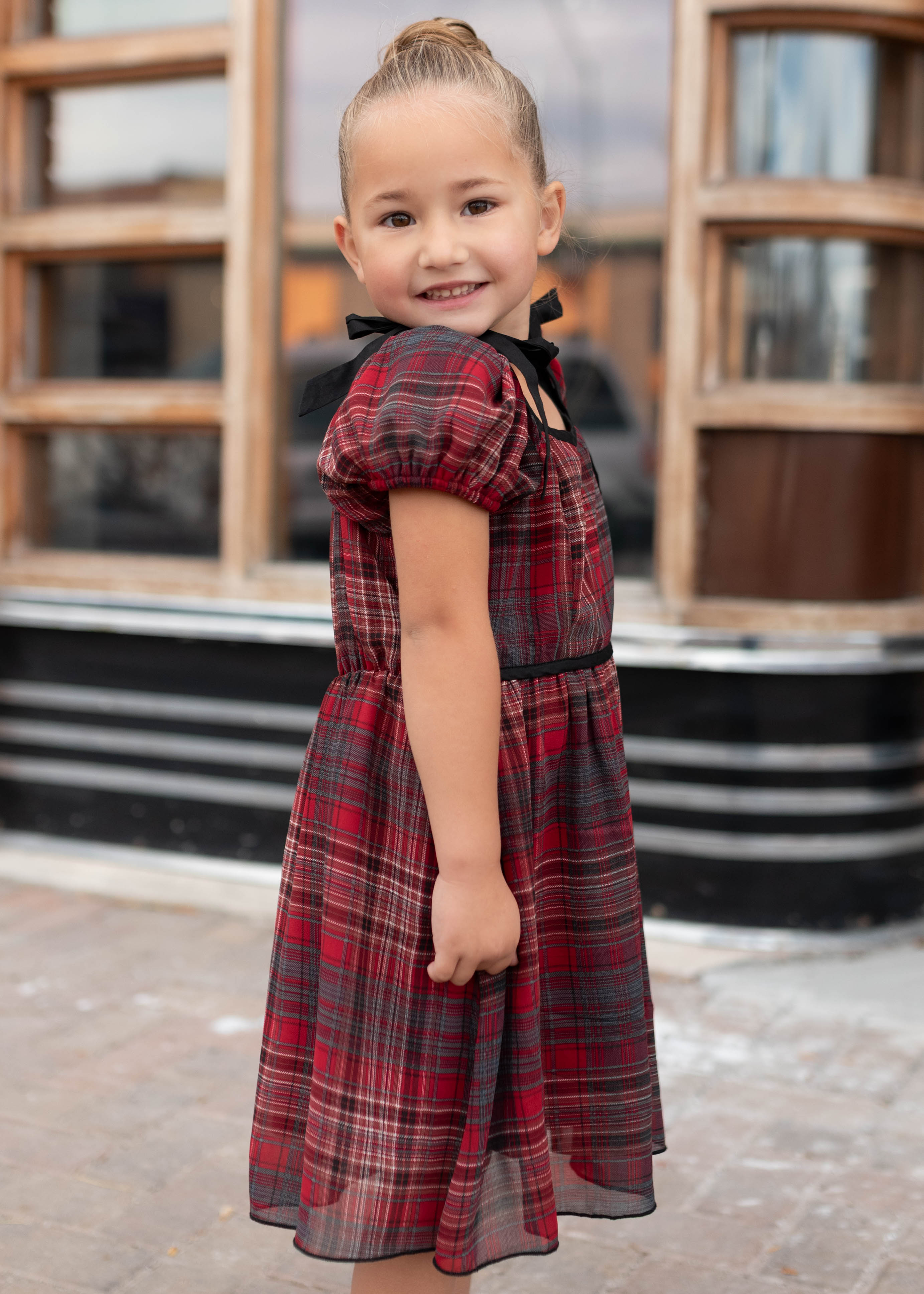 Aubrey Red Plaid Bow Little Girl Dress