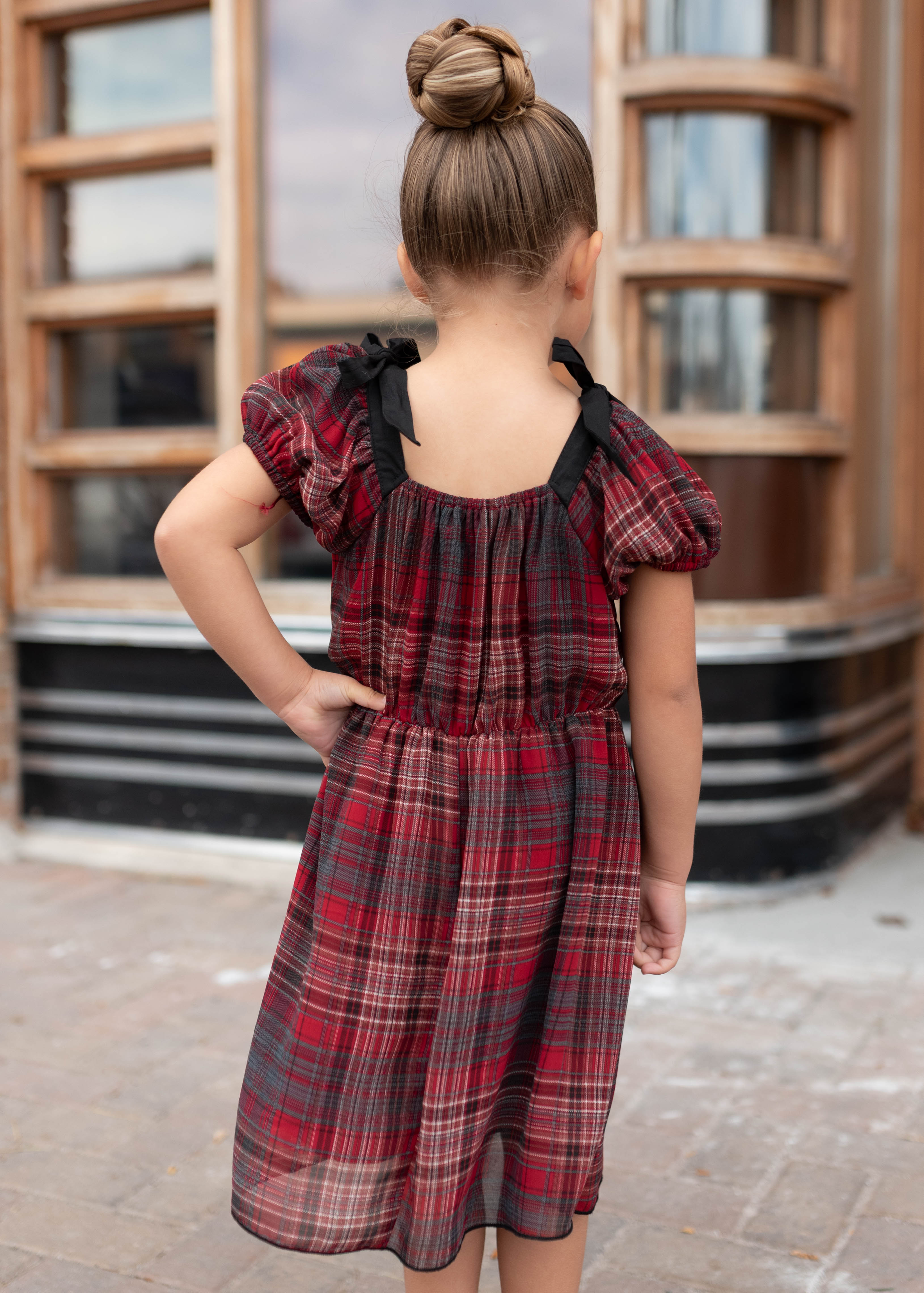 Aubrey Red Plaid Bow Little Girl Dress
