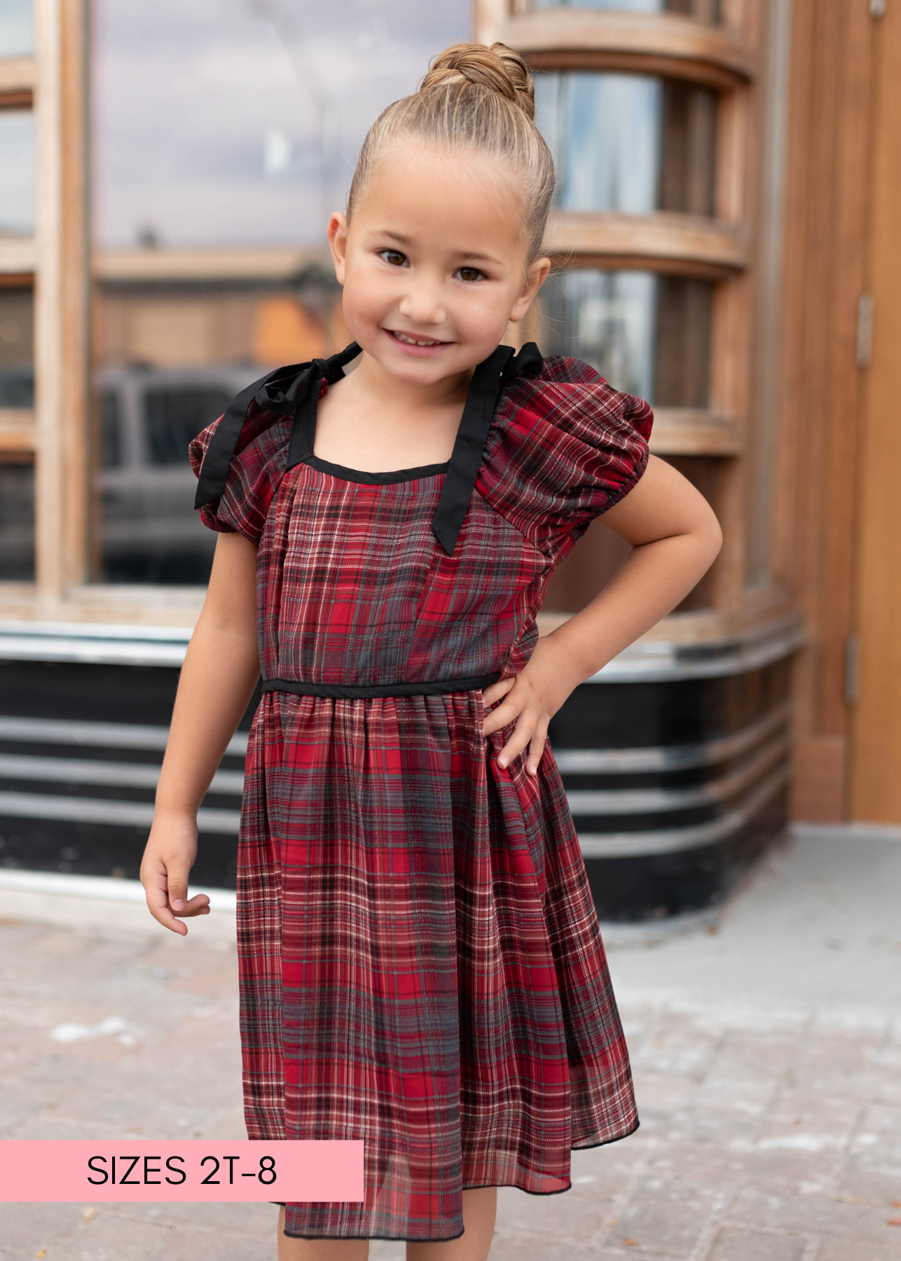 Aubrey Red Plaid Bow Little Girl Dress