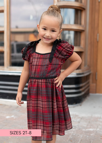 Aubrey Red Plaid Bow Little Girl Dress
