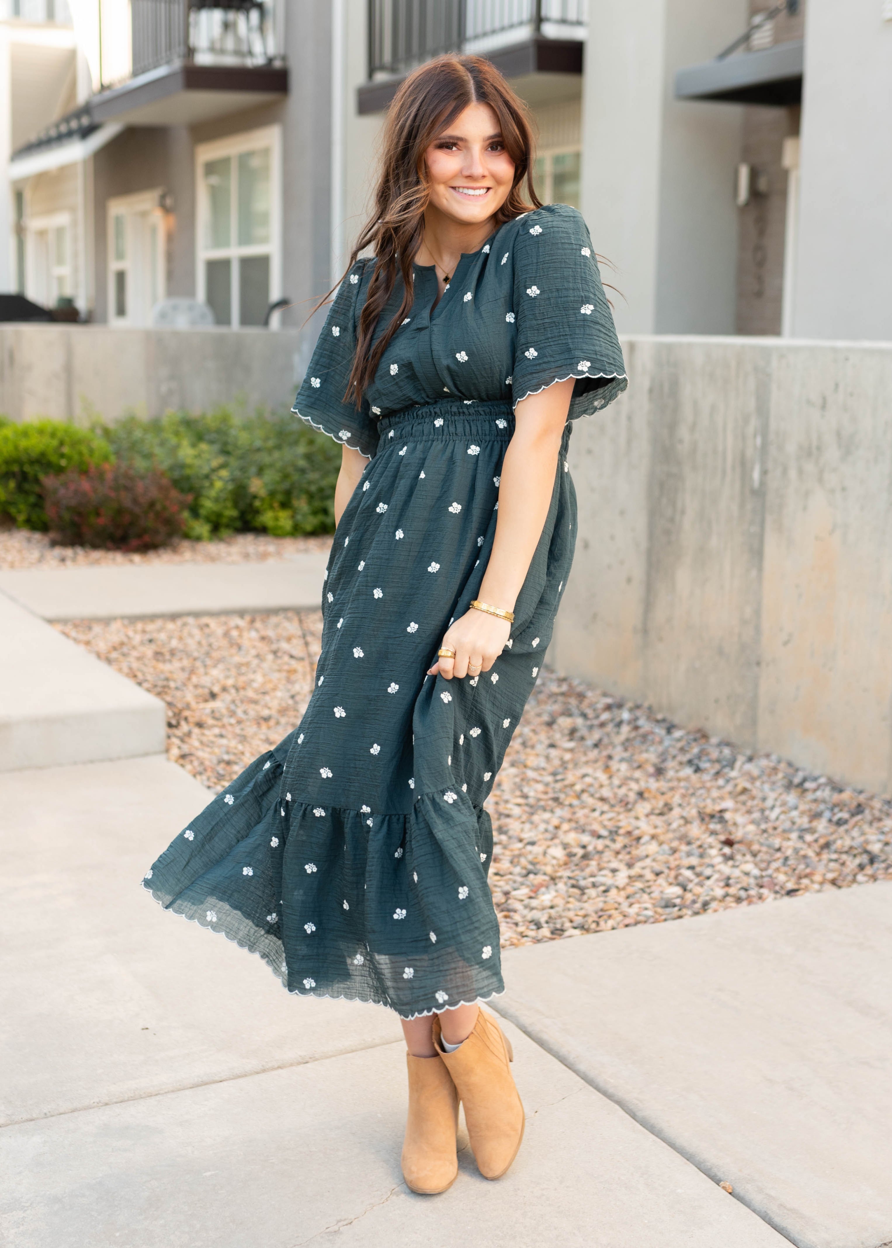 Ava Dark Teal Floral Dress