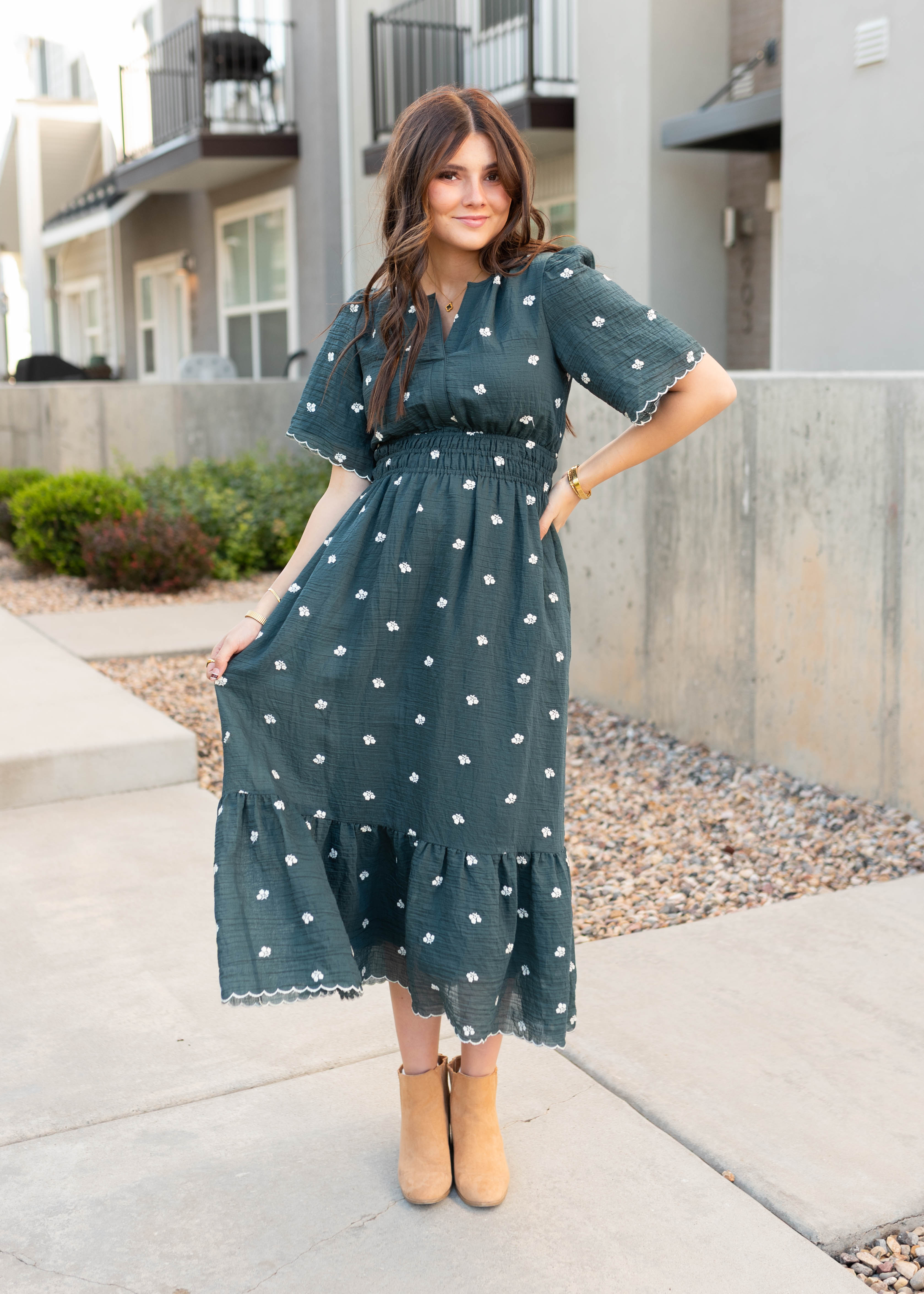 Ava Dark Teal Floral Dress