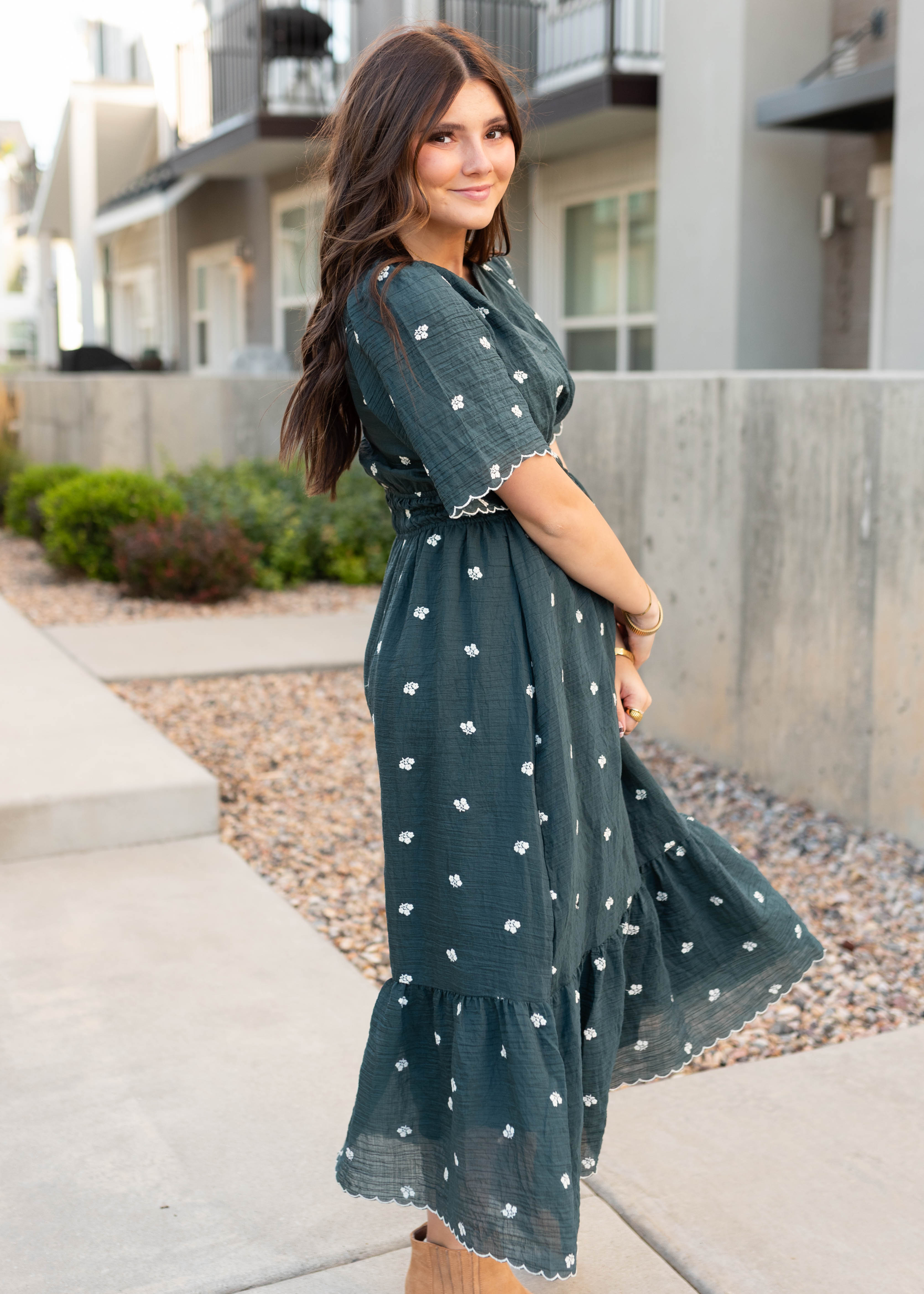 Ava Dark Teal Floral Dress