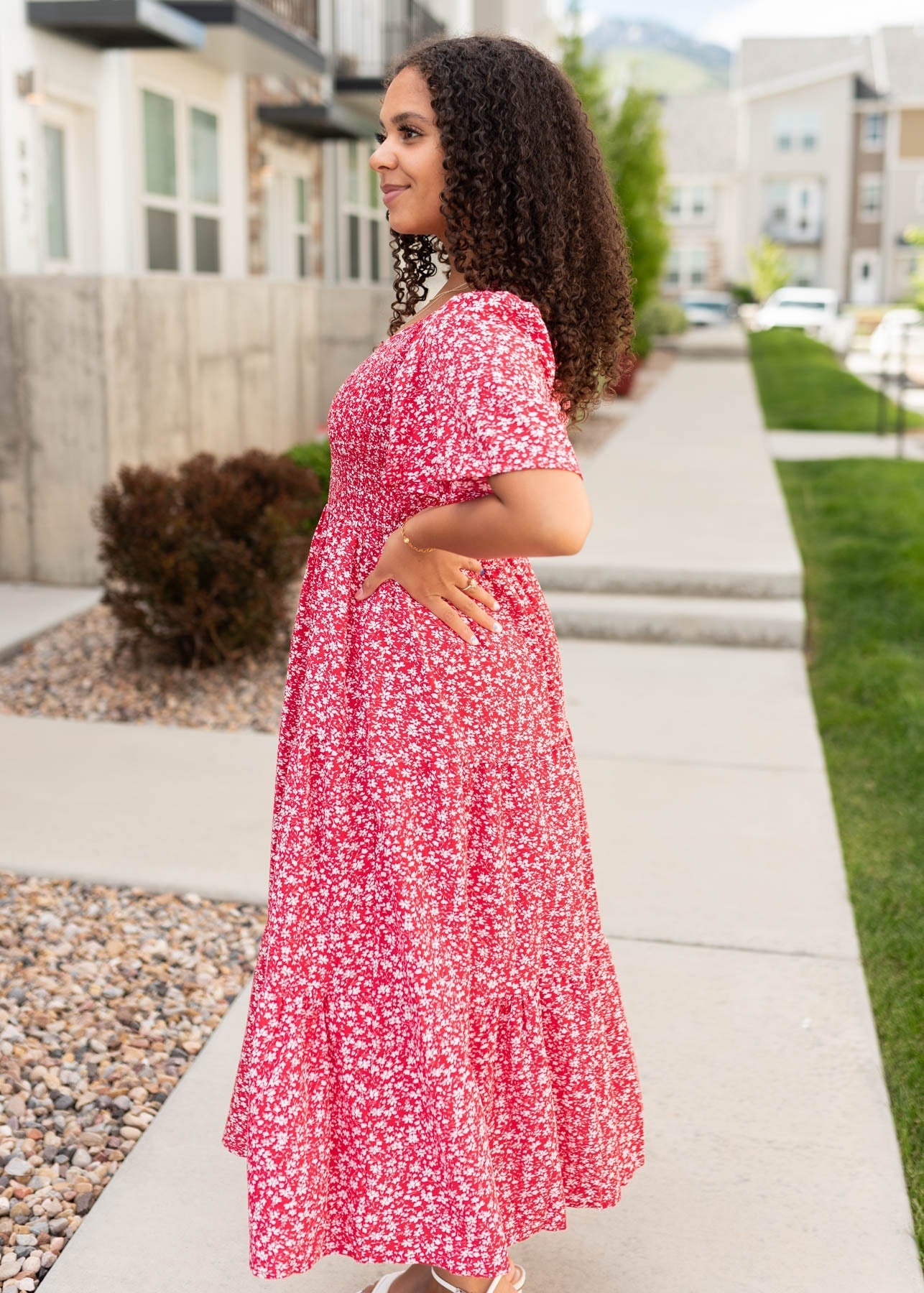 Aylin Red Floral Tiered Dress