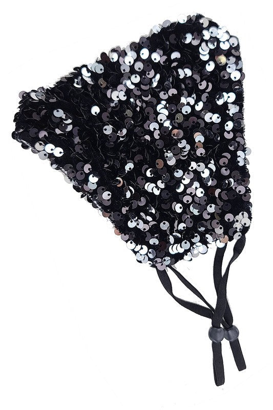 Black Large Sequin Face Mask
