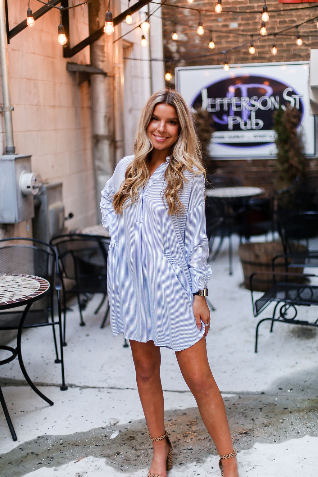 Blue And White Pin Stripe Tunic Top