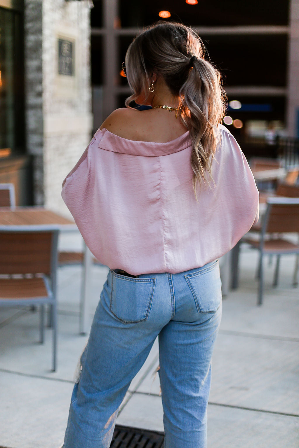 Blush Pink Long Sleeve Button Down Blouse