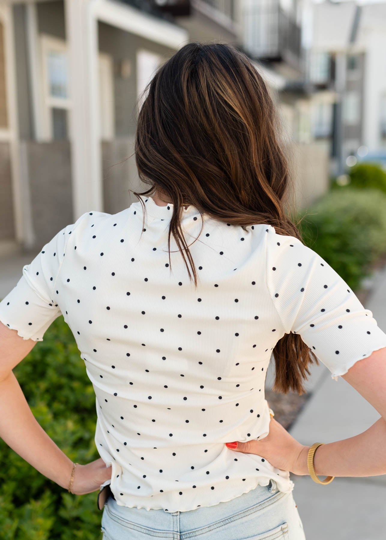 Brendie Cream Polka Dot Ribbed Top