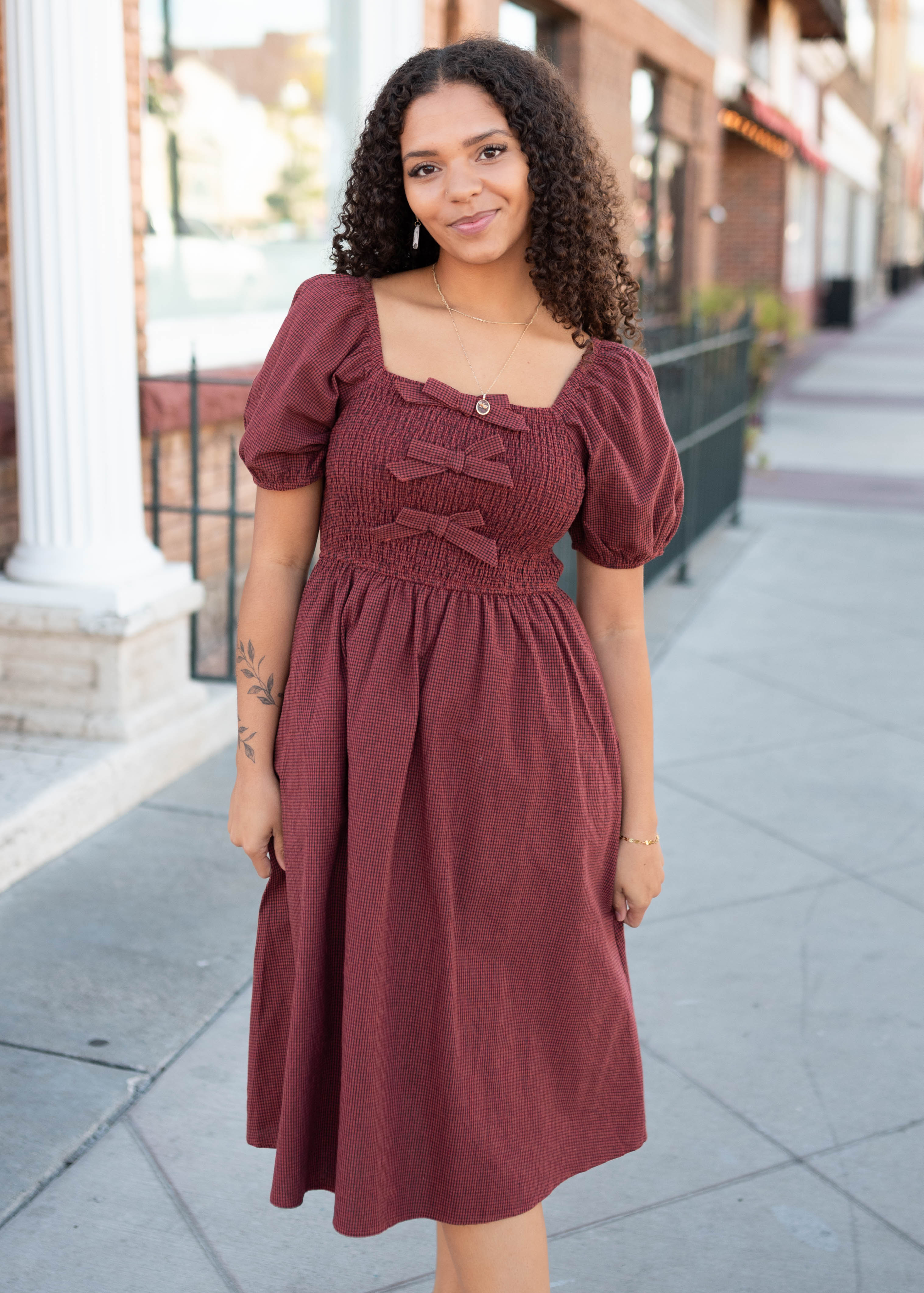 Cassidy Rust Gingham Bow Dress