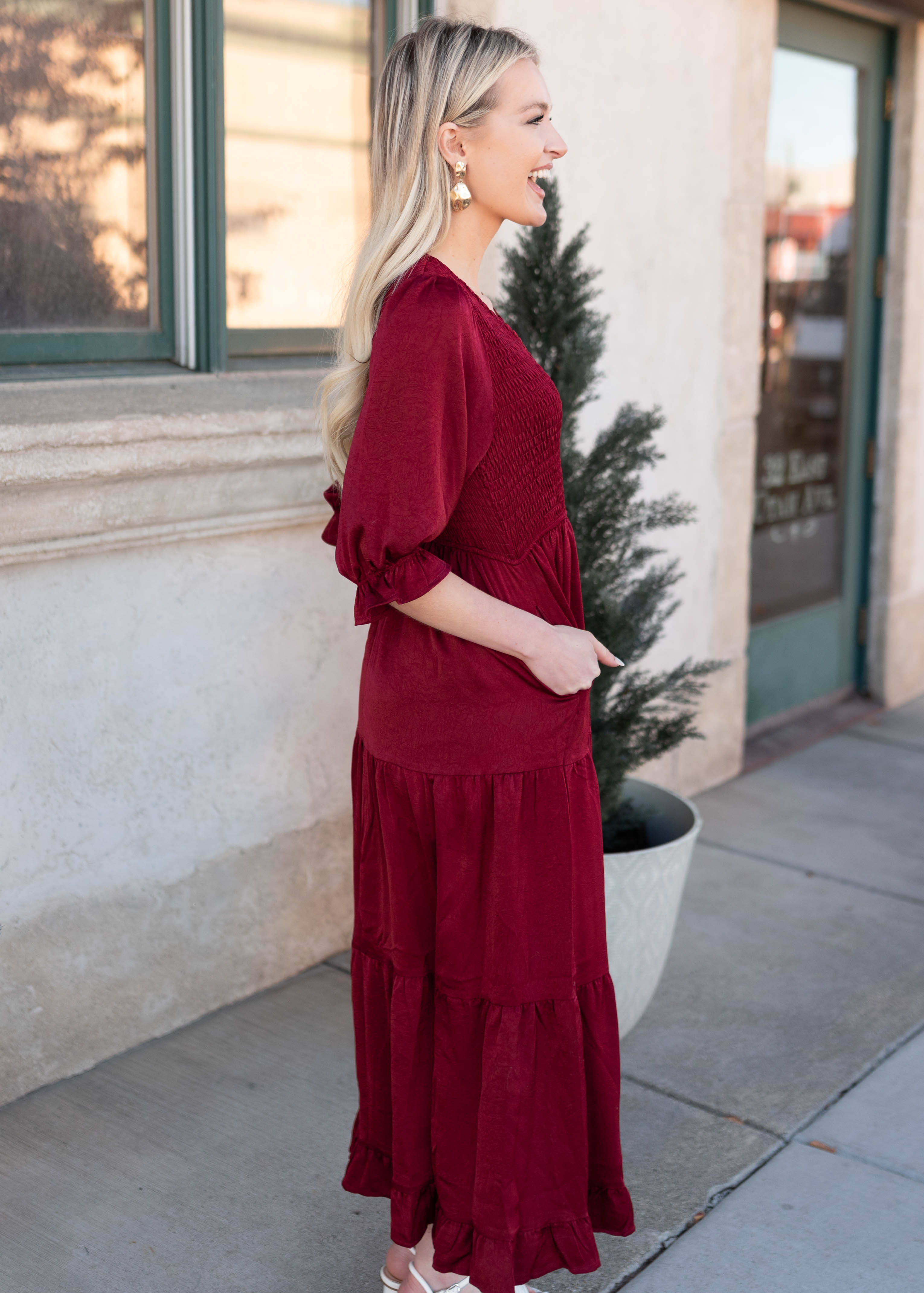 Charlotte Wine Smocked Dress