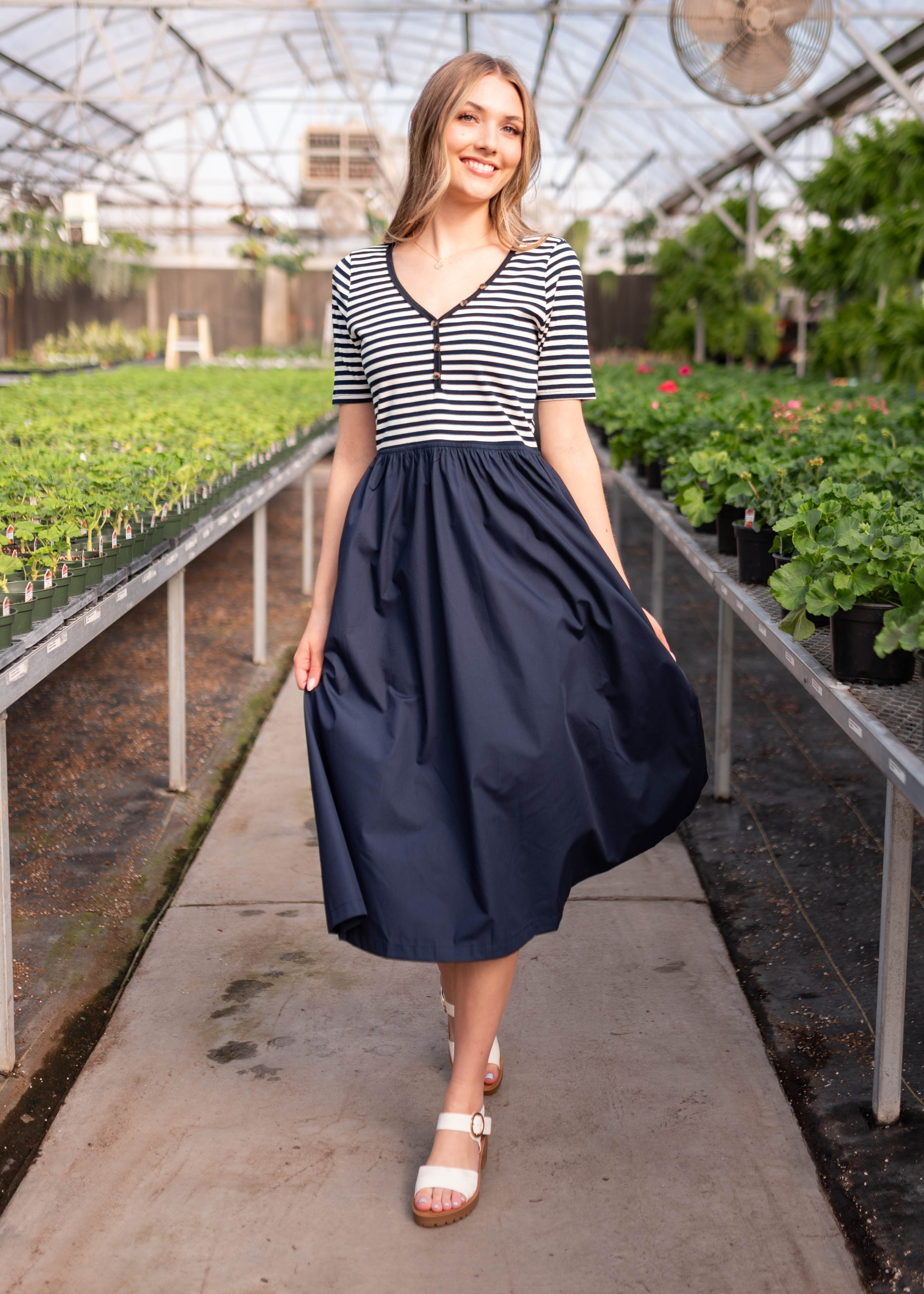 Colette Navy Striped Dress