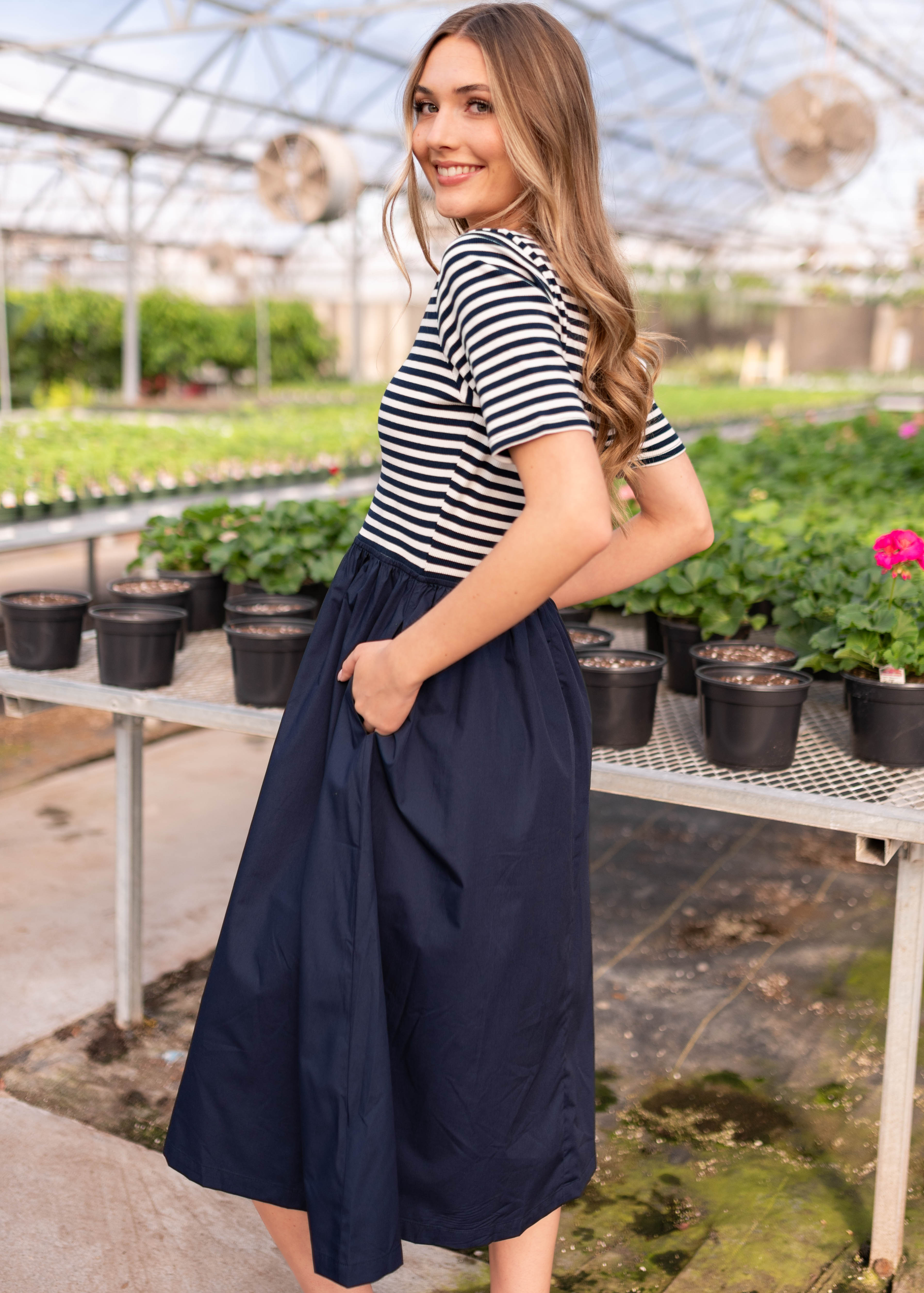 Colette Navy Striped Dress
