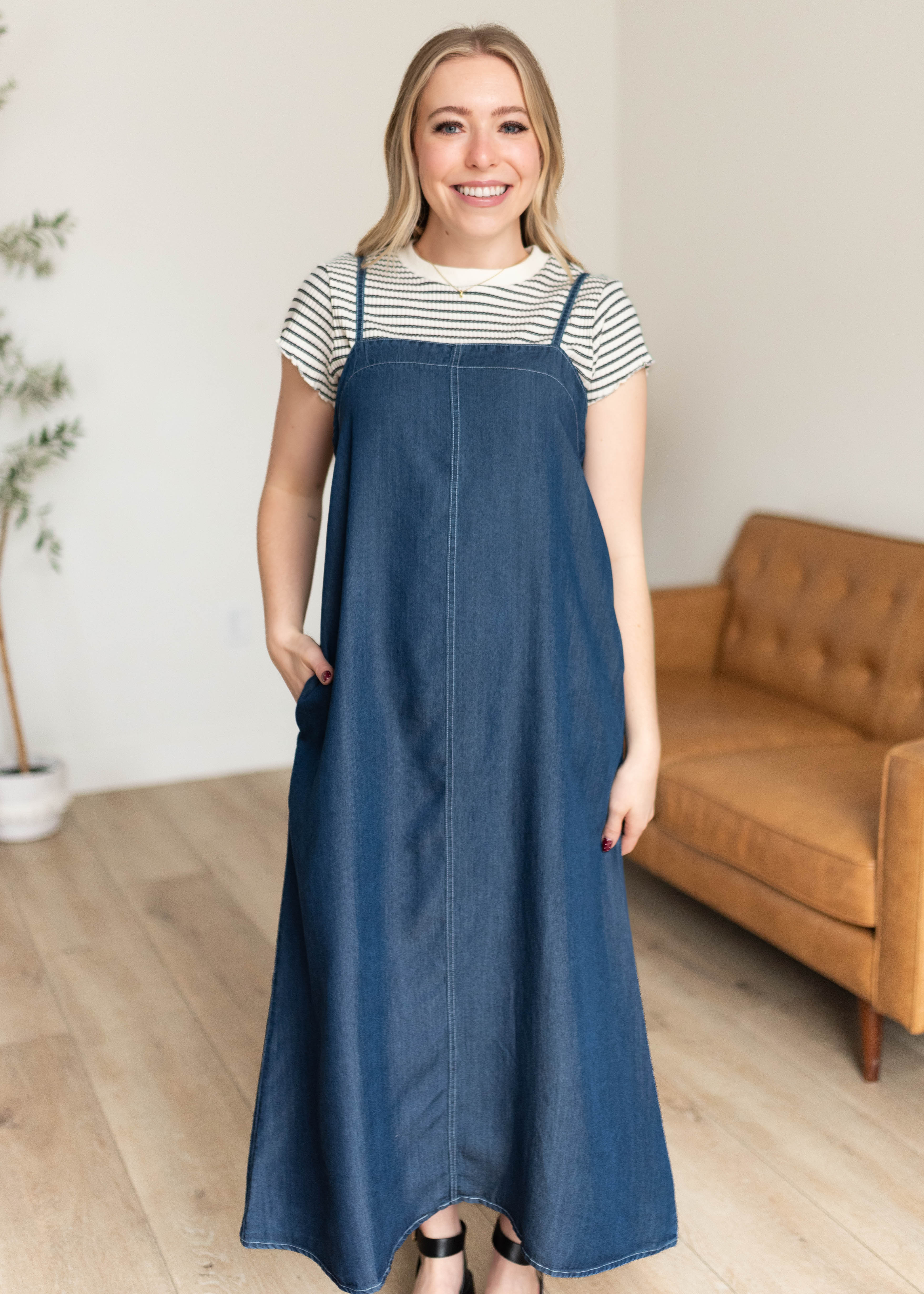Marie Chambray Square Neck Dress