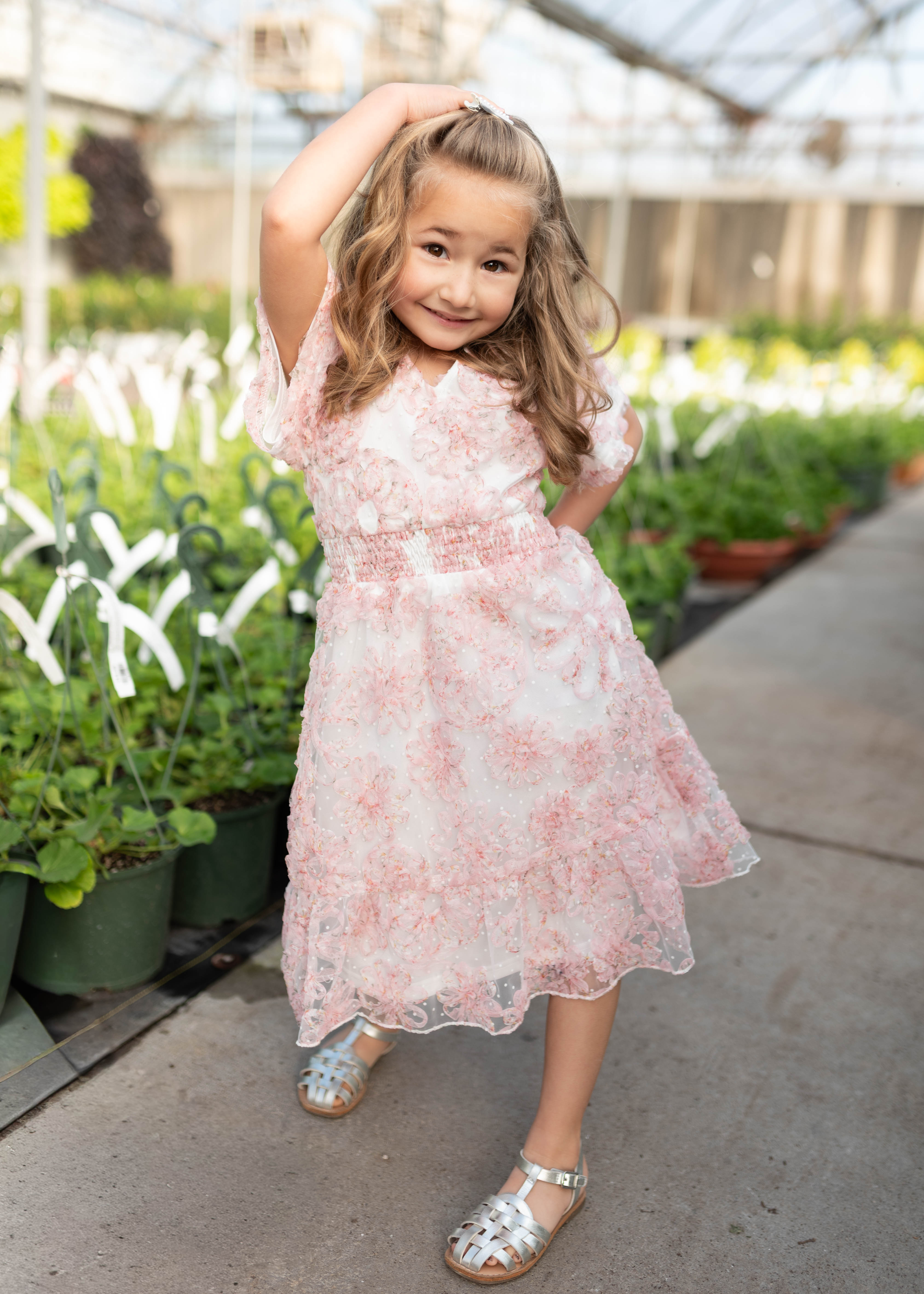 Aubree Pink Floral Little Girls Dress