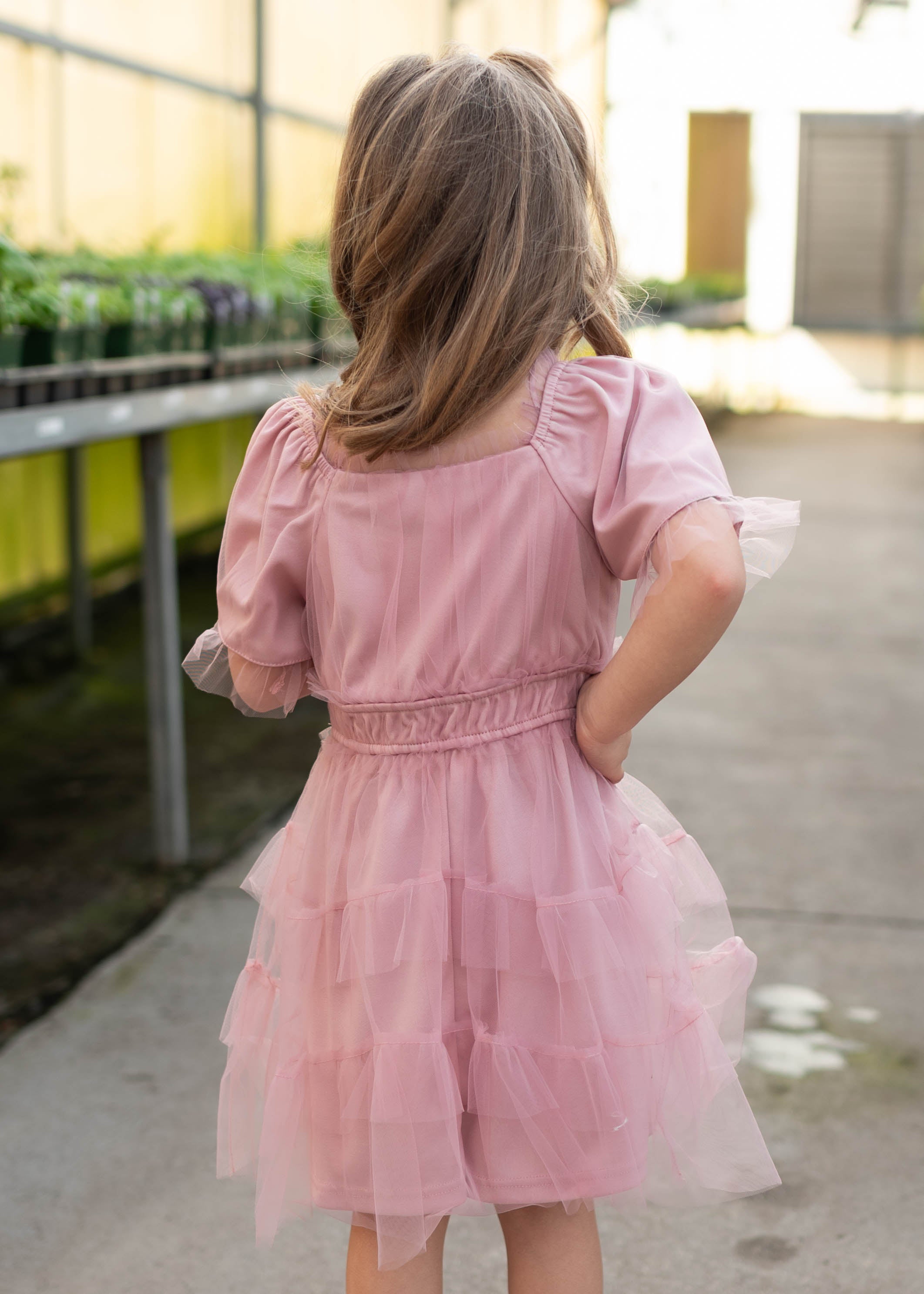 Kamryn Pink Mesh Tiered Little Girl Dress