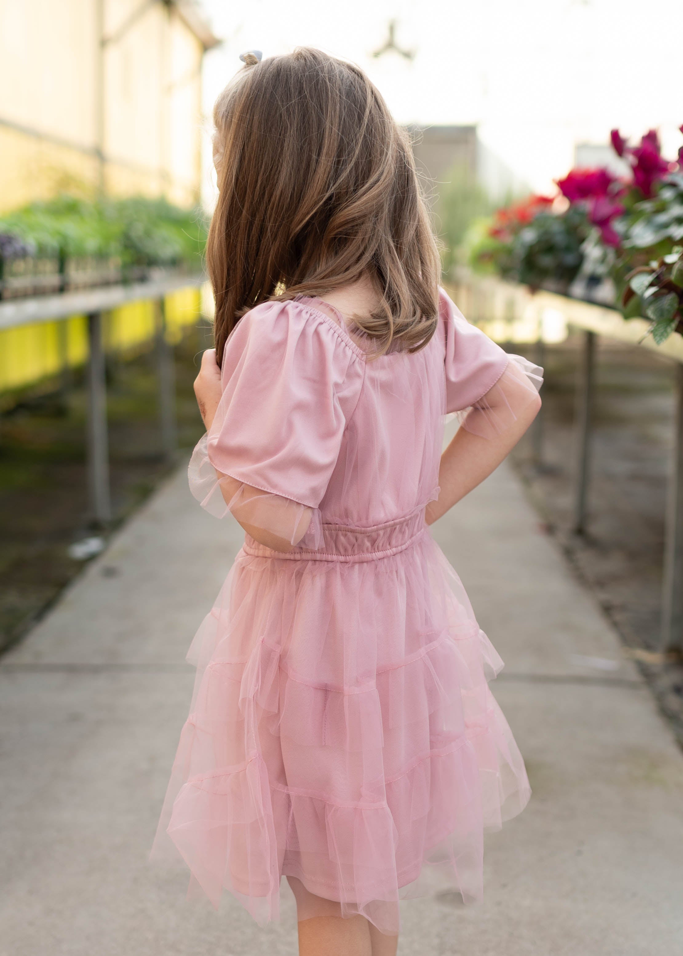 Kamryn Pink Mesh Tiered Little Girl Dress
