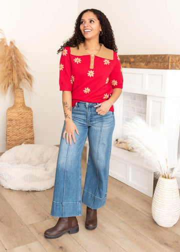 Danika Red Floral Collared Top