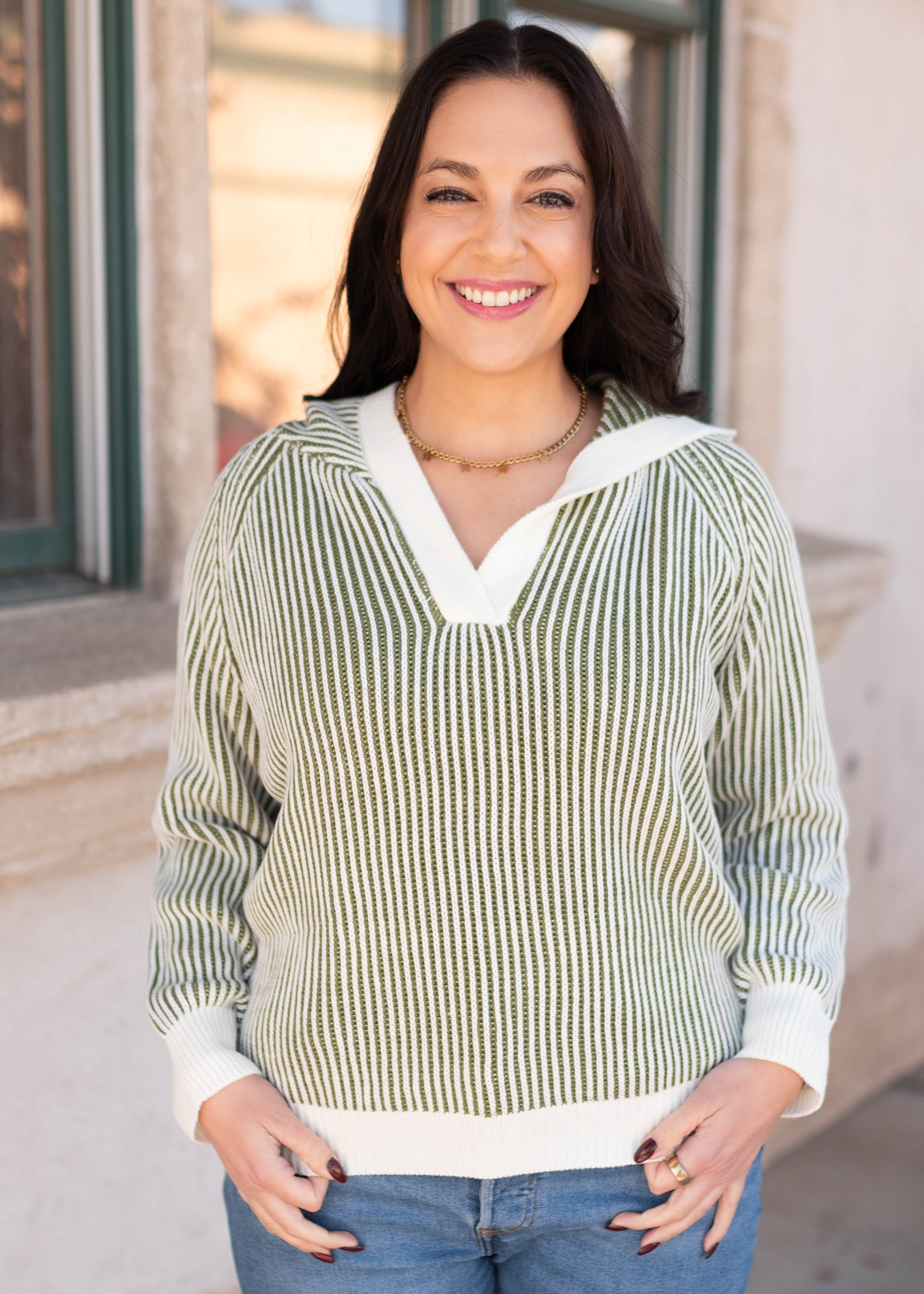 Eden Olive Striped Sweater