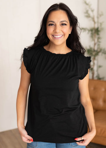 Elaine Black Ruffle Sleeve Top