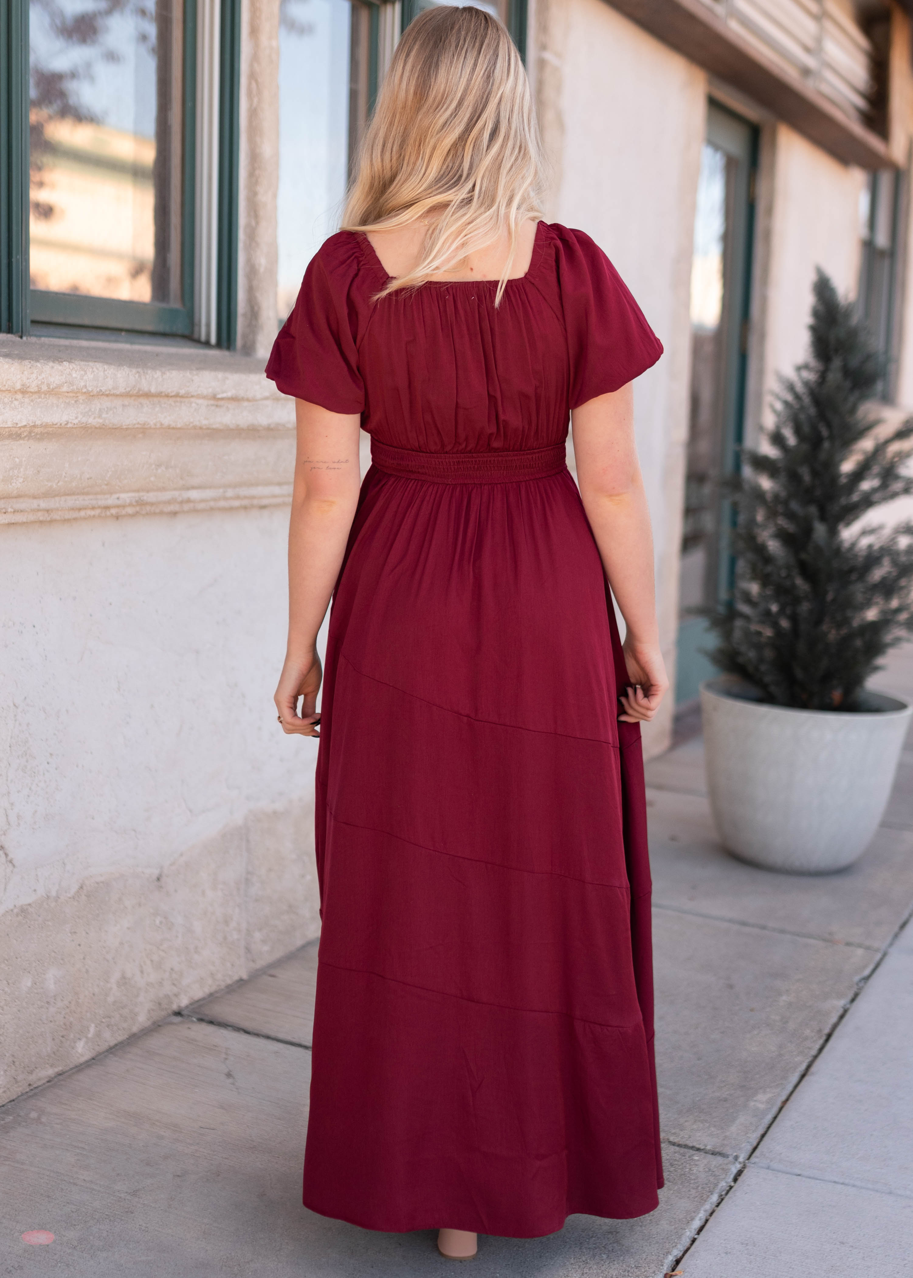 Elena Burgundy Smocked Dress