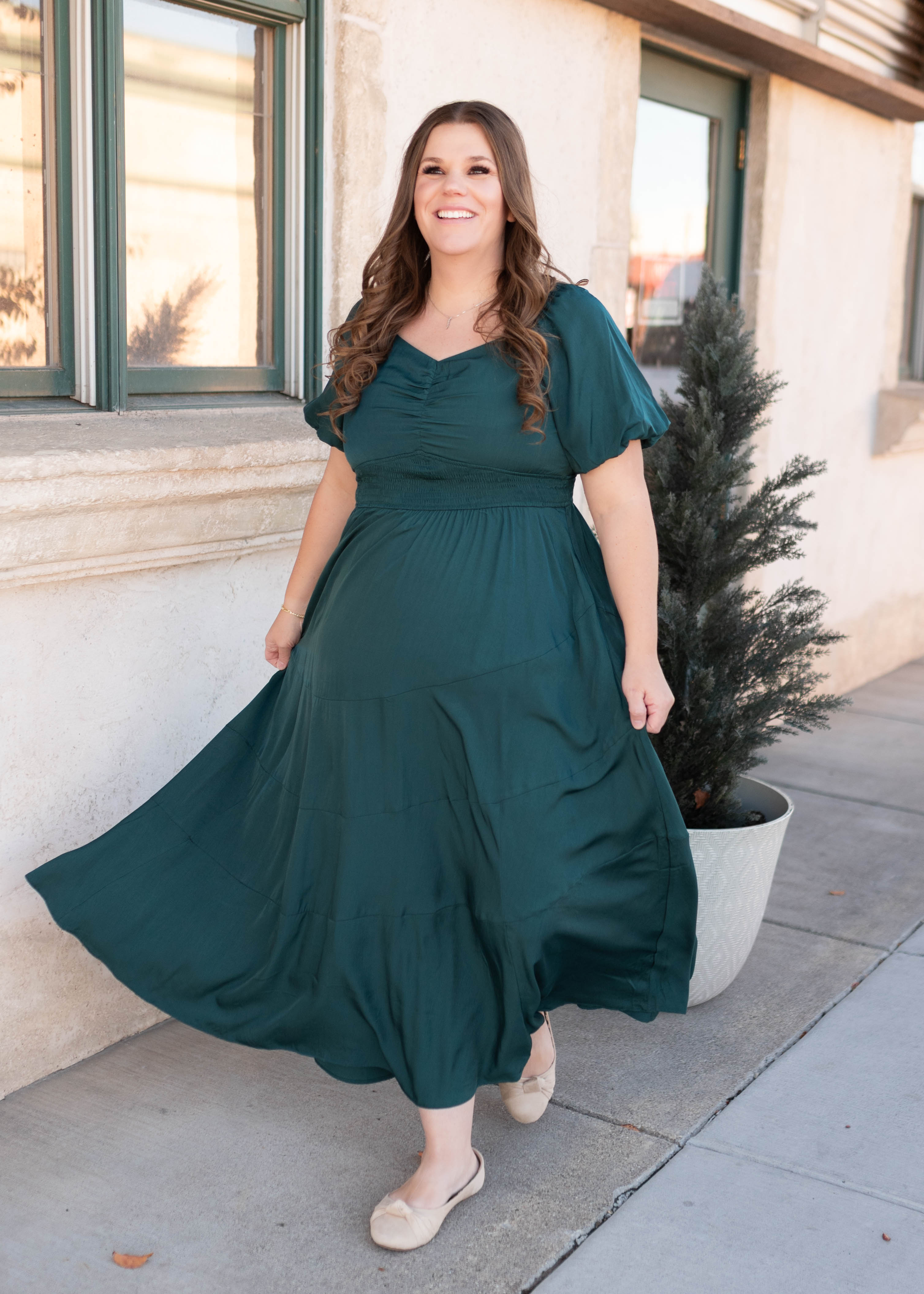 Elena Green Smocked Dress