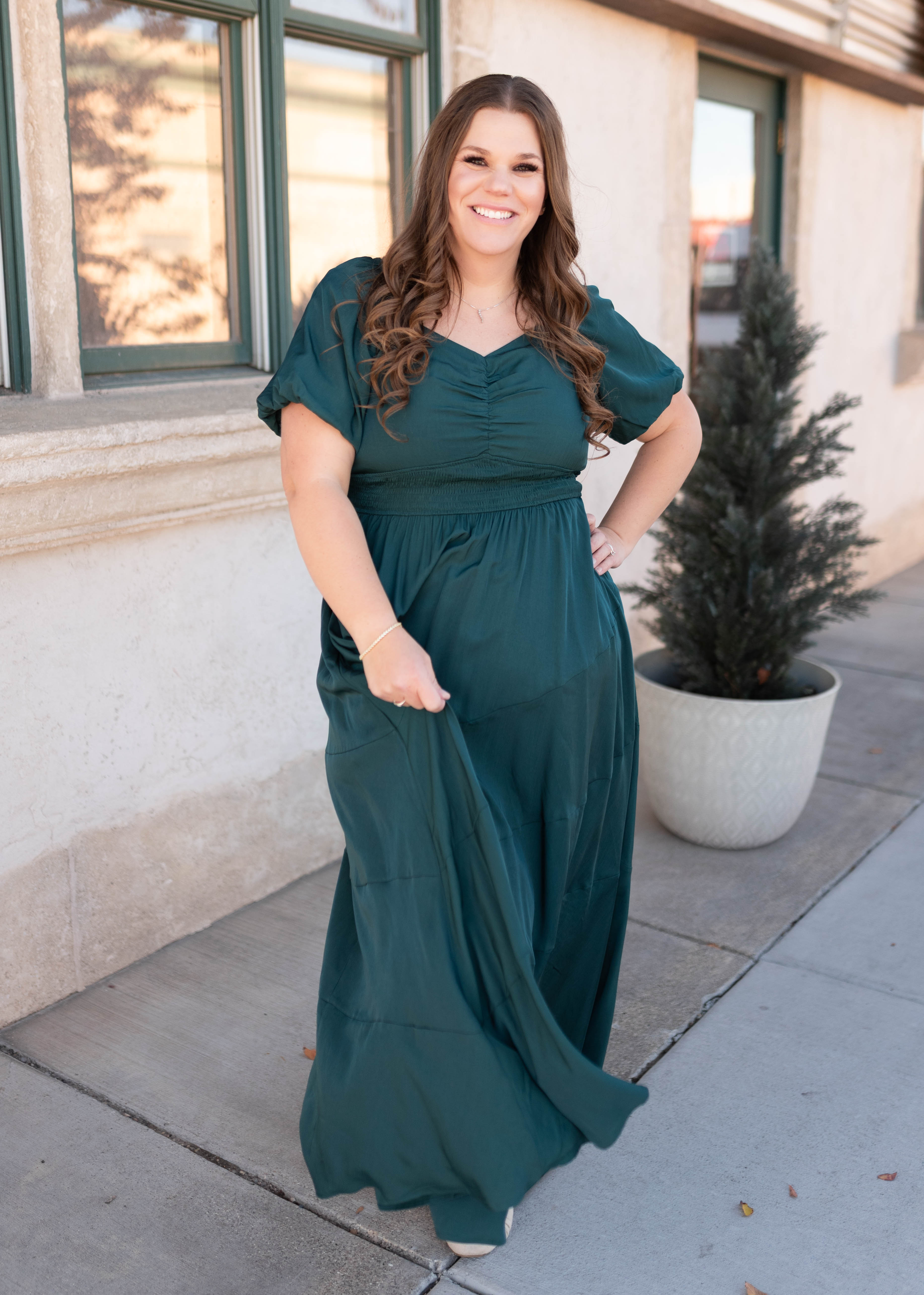 Elena Green Smocked Dress