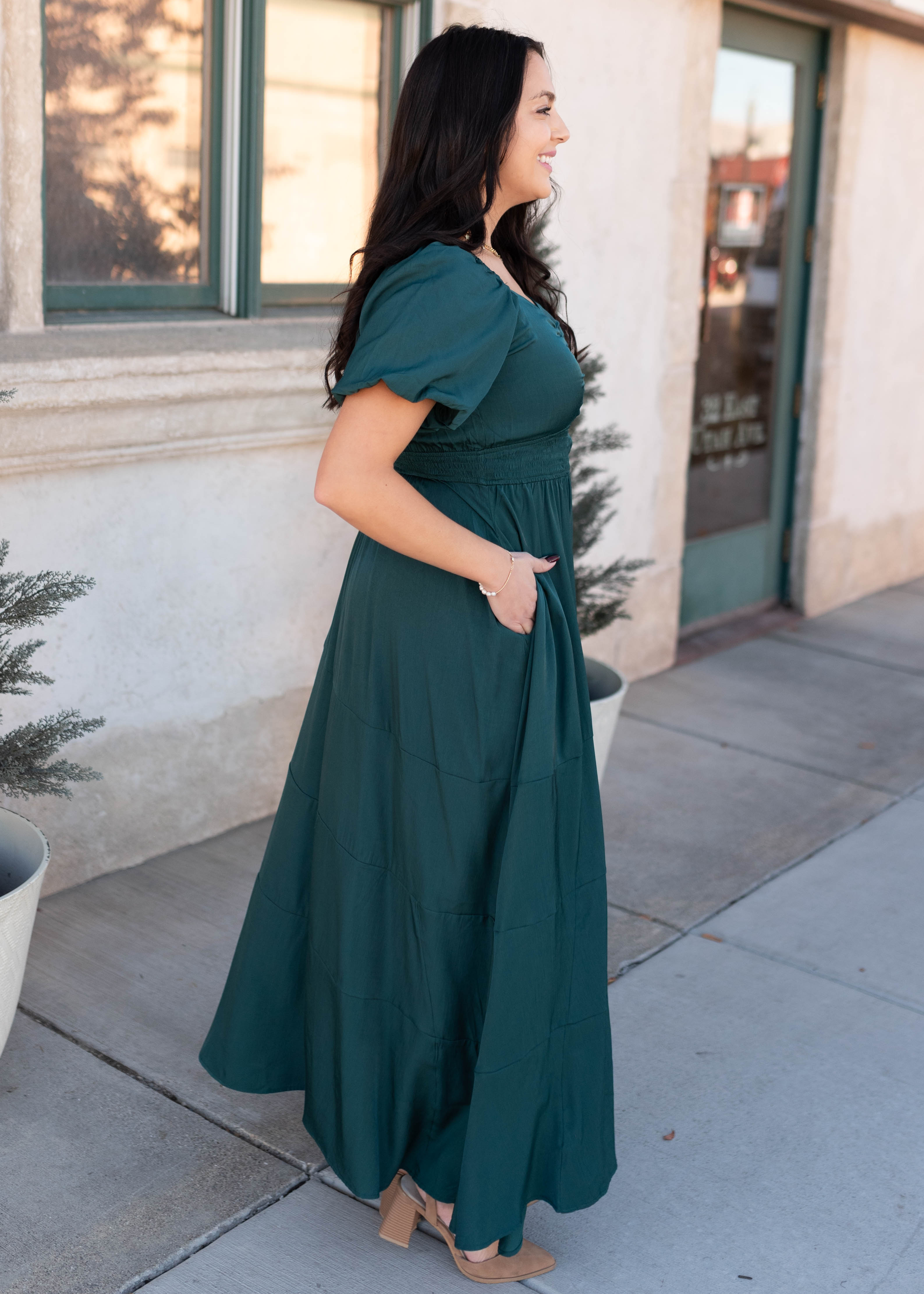 Elena Green Smocked Dress