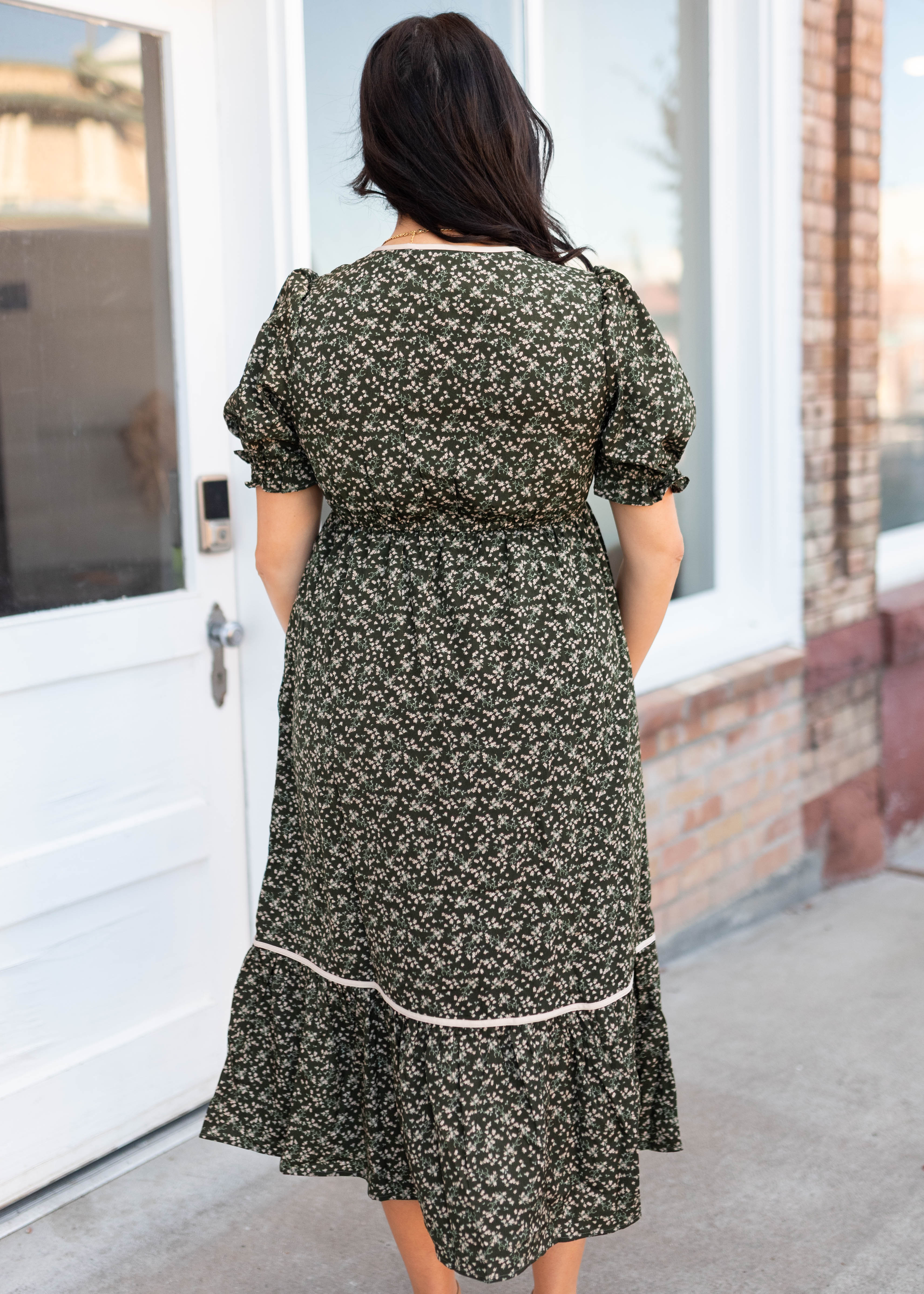 Eliana Dark Olive Floral Dress