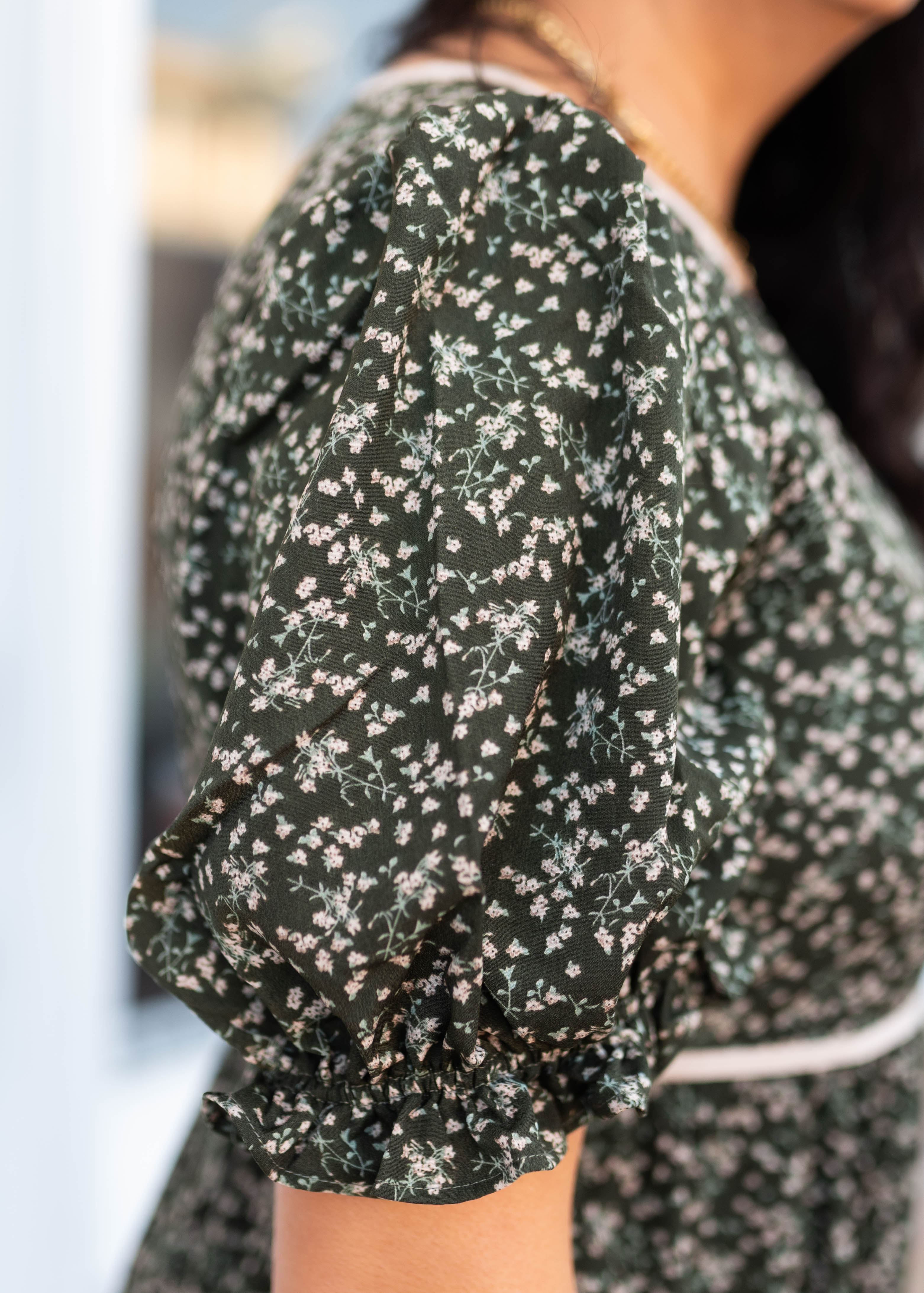 Eliana Dark Olive Floral Dress