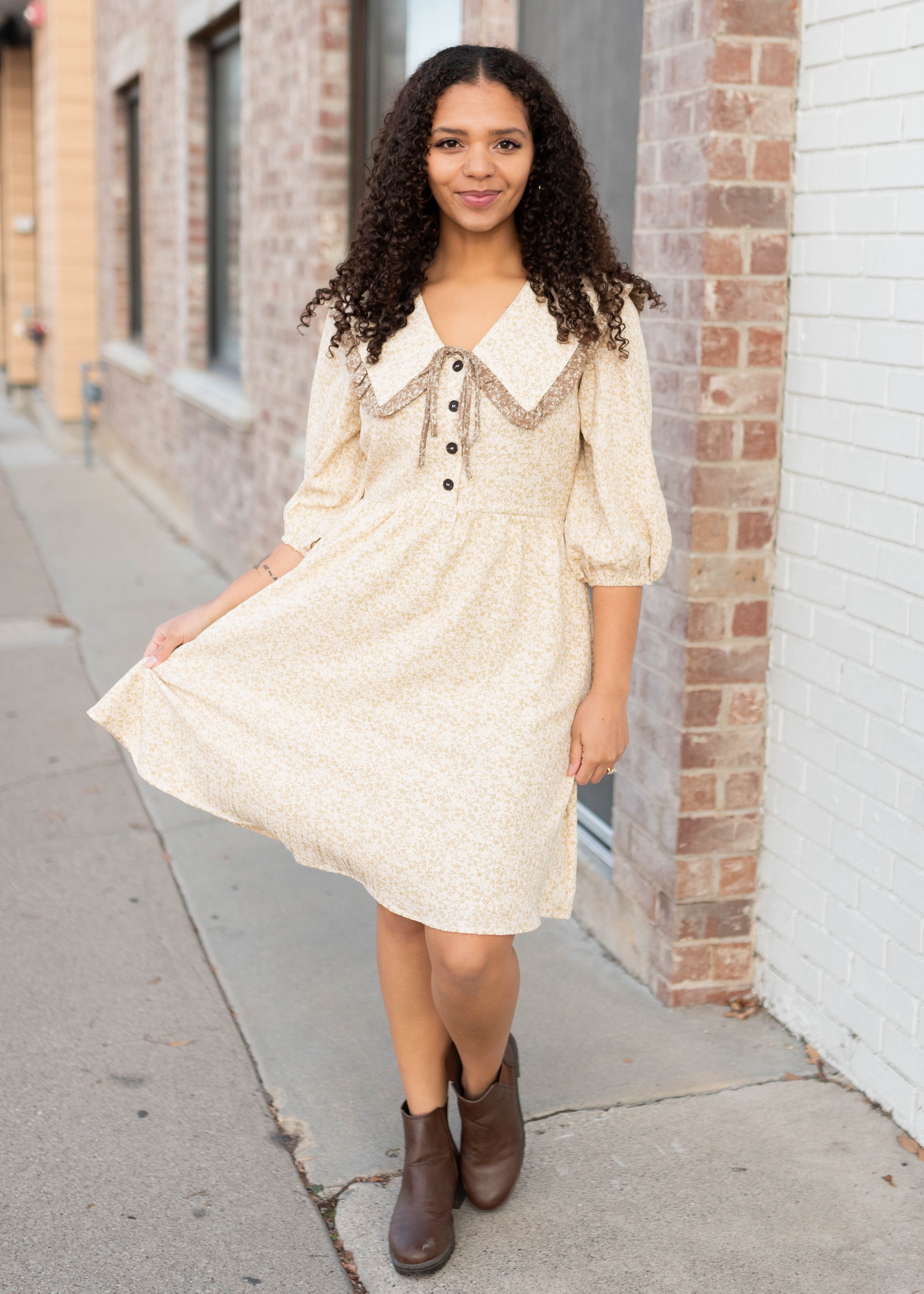 Elise Taupe Floral Dress