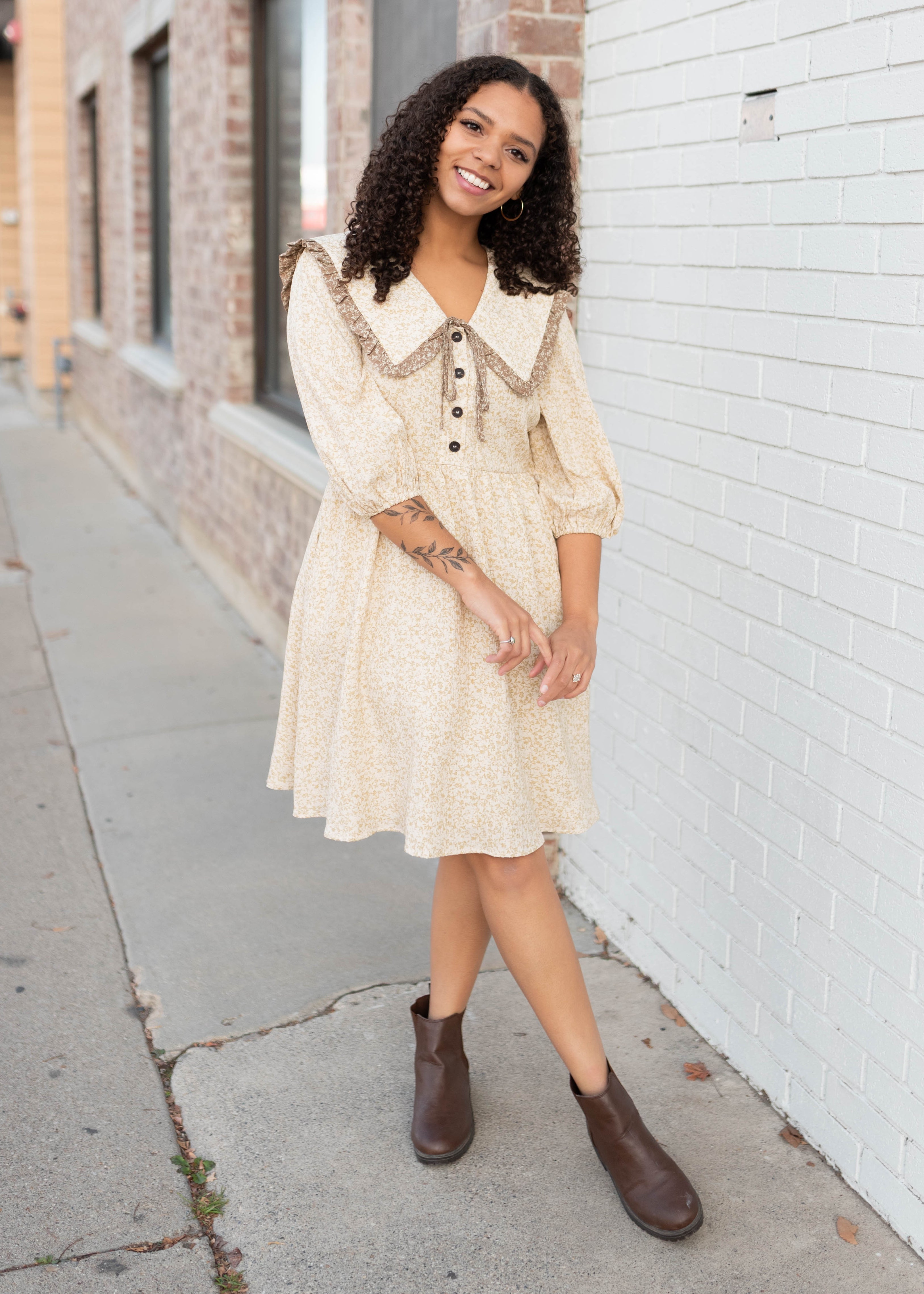 Elise Taupe Floral Dress