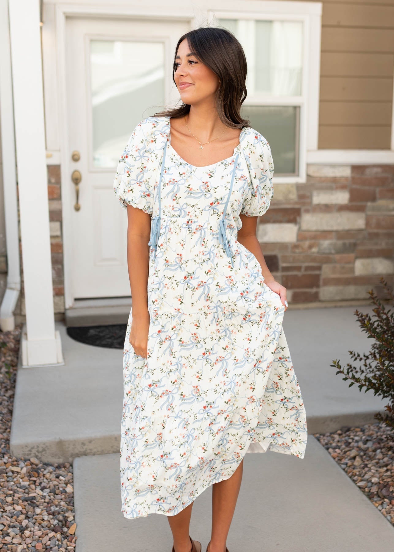 Elsie White Ribbon Pattern Dress