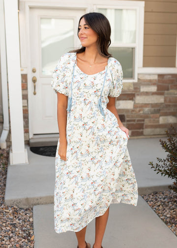 Elsie White Ribbon Pattern Dress