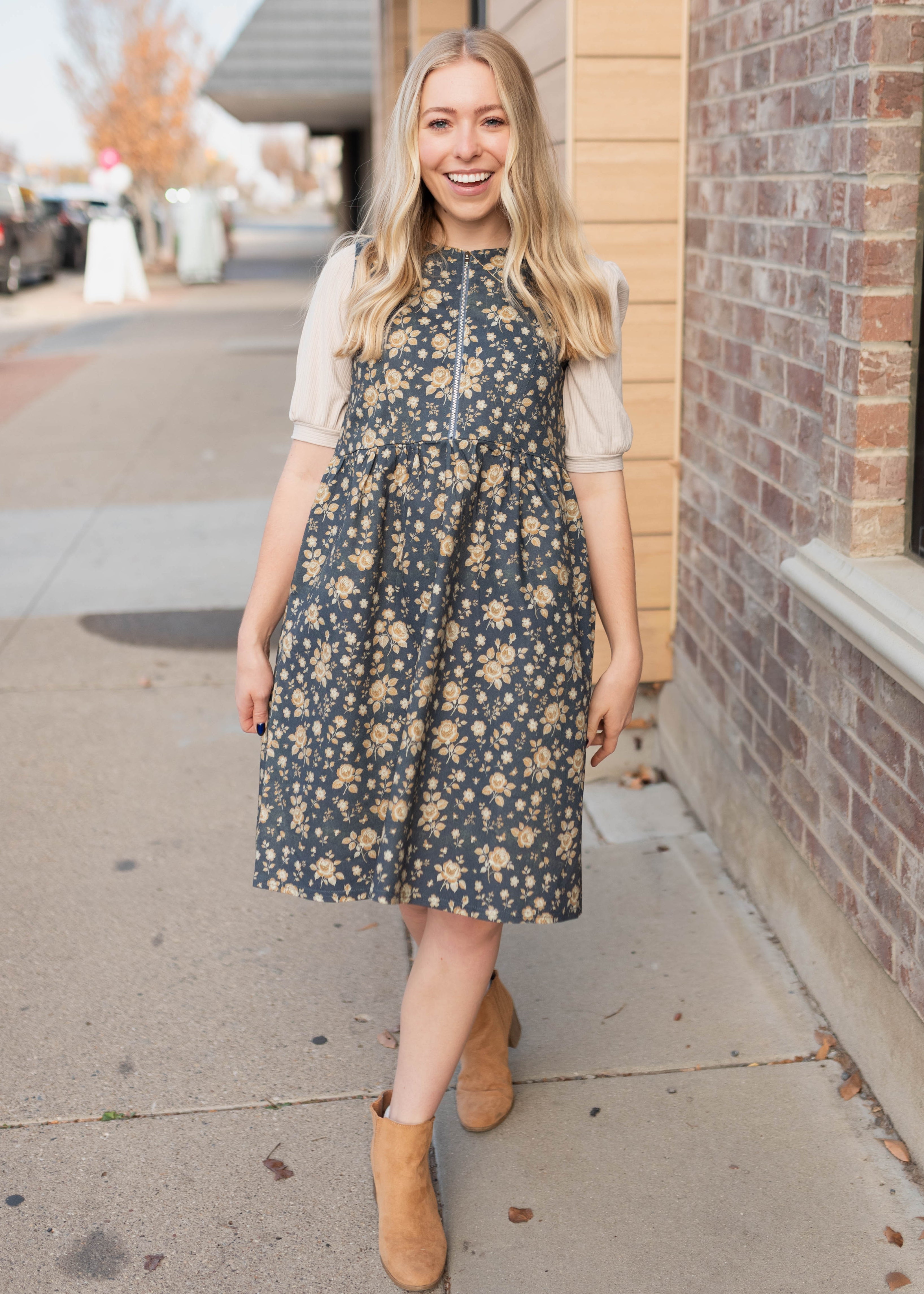 Emery Navy Floral Denim Dress