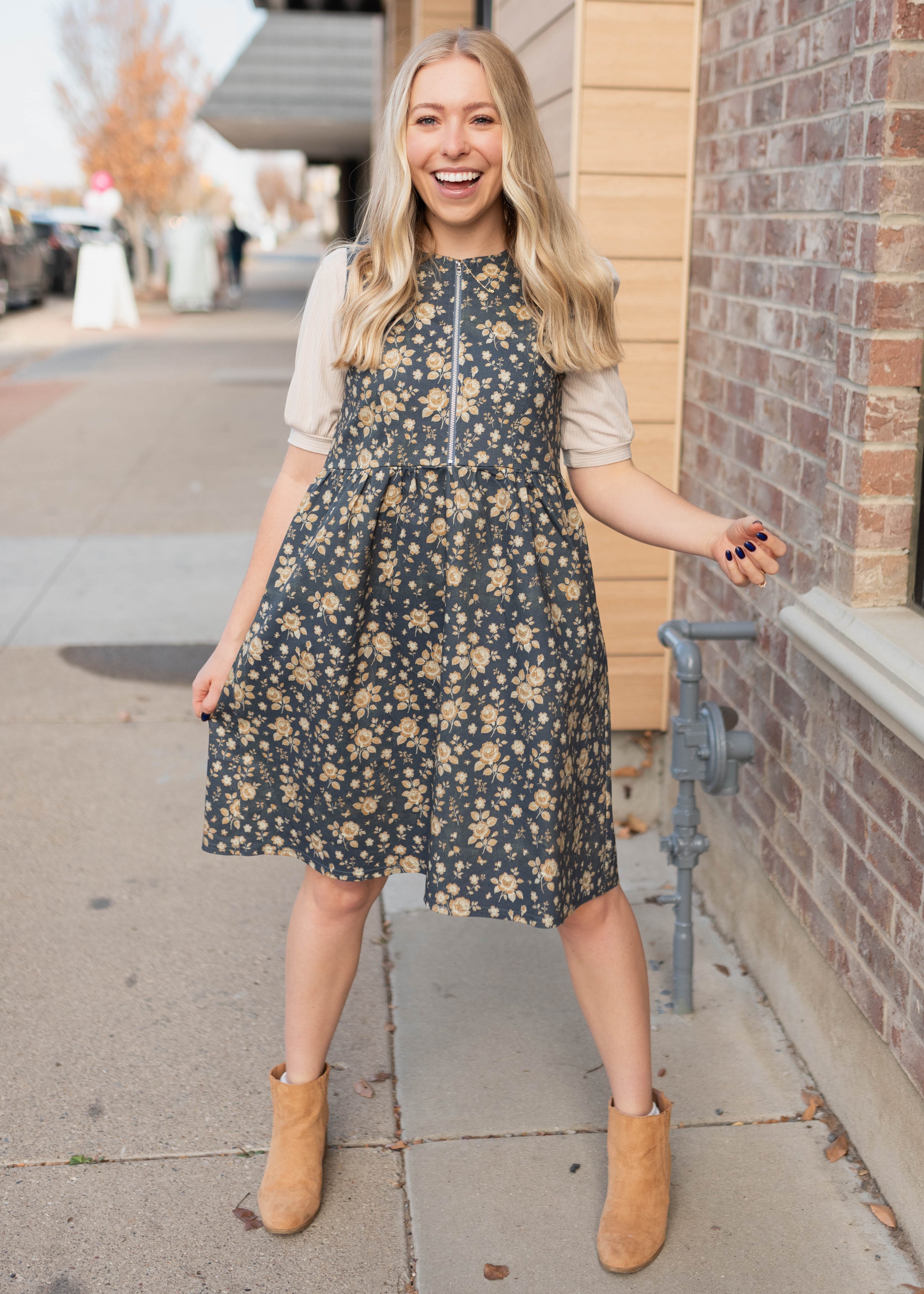 Emery Navy Floral Denim Dress