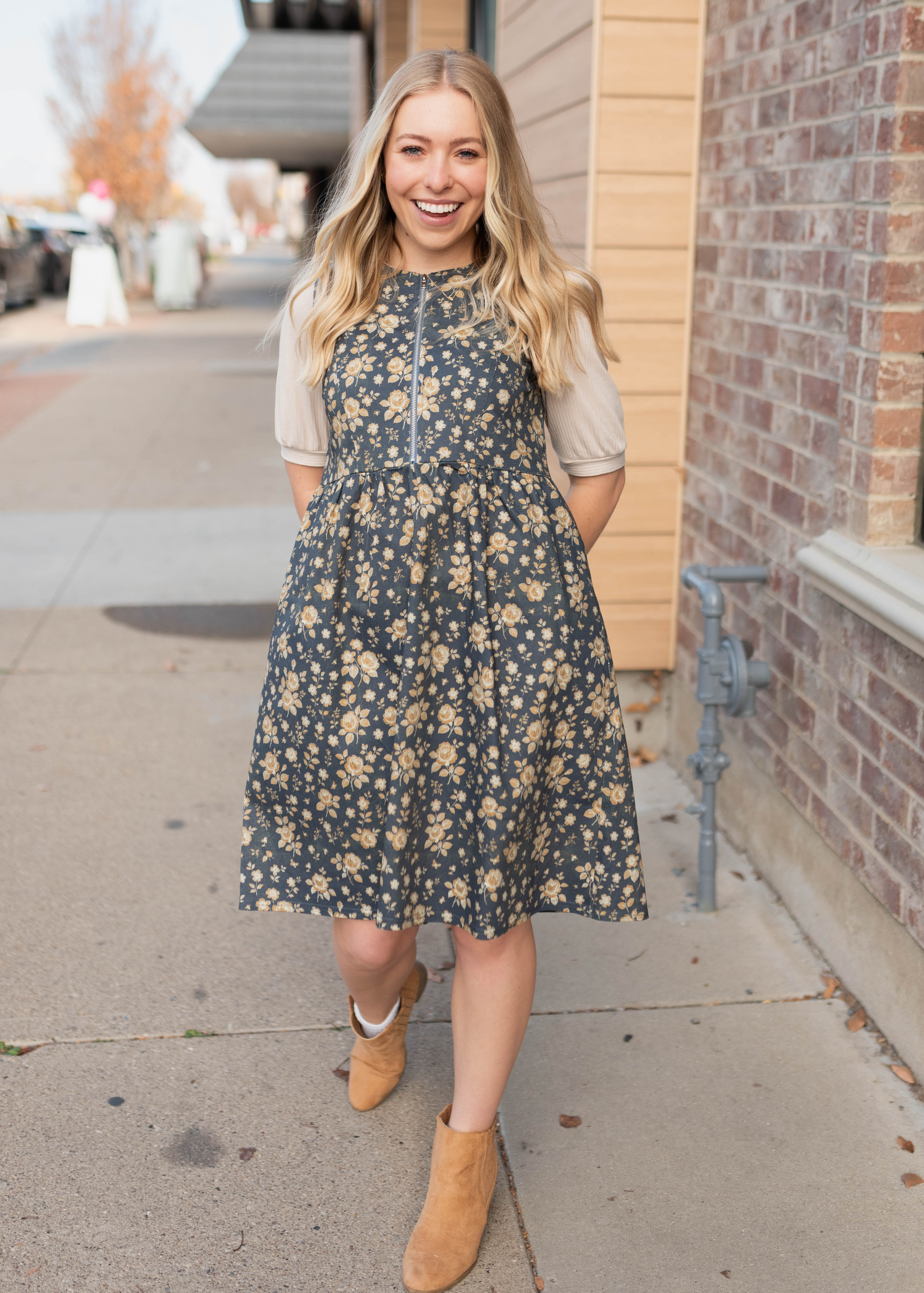 Emery Navy Floral Denim Dress