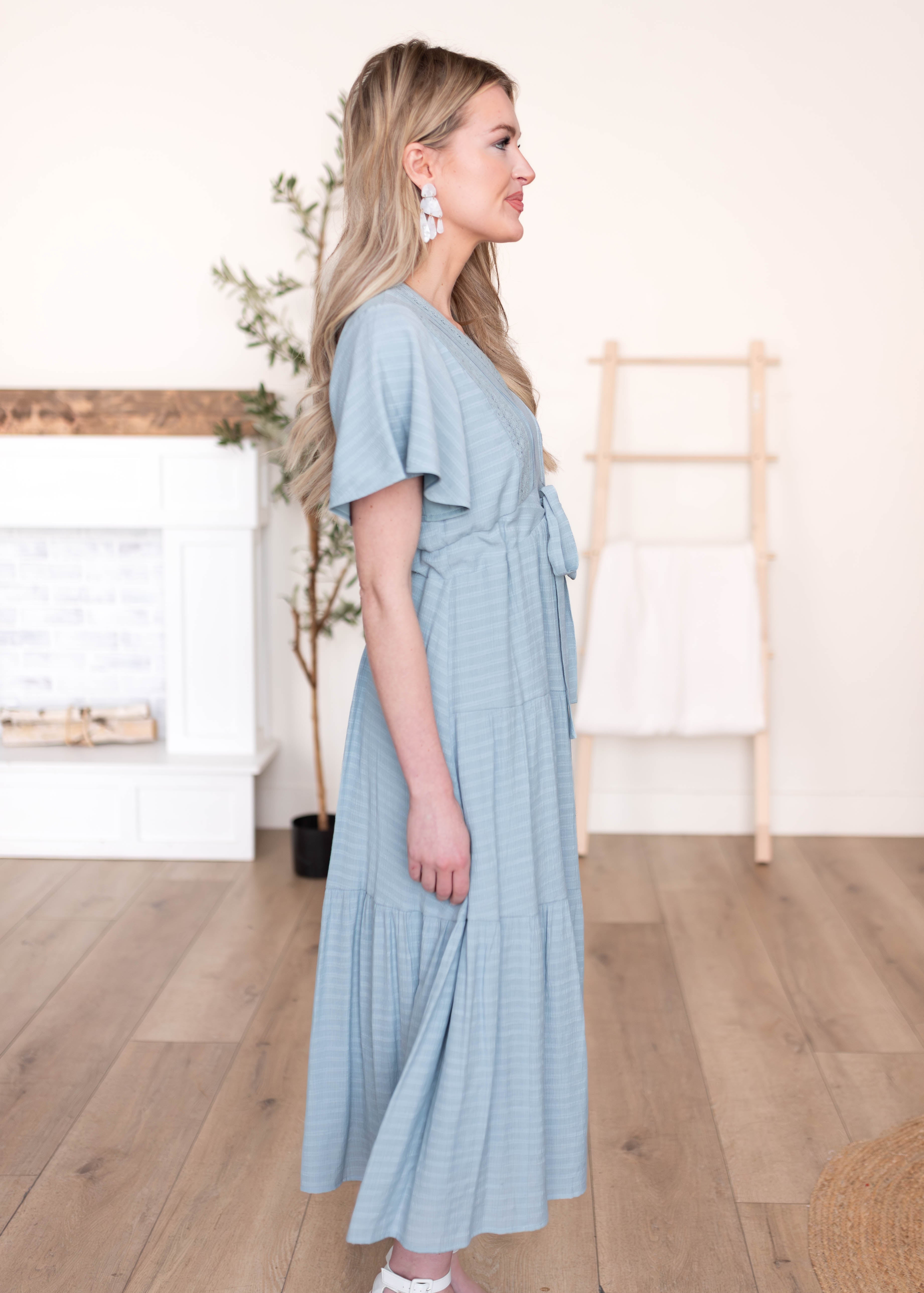 Emilee Dusty Blue Textured Tiered Dress