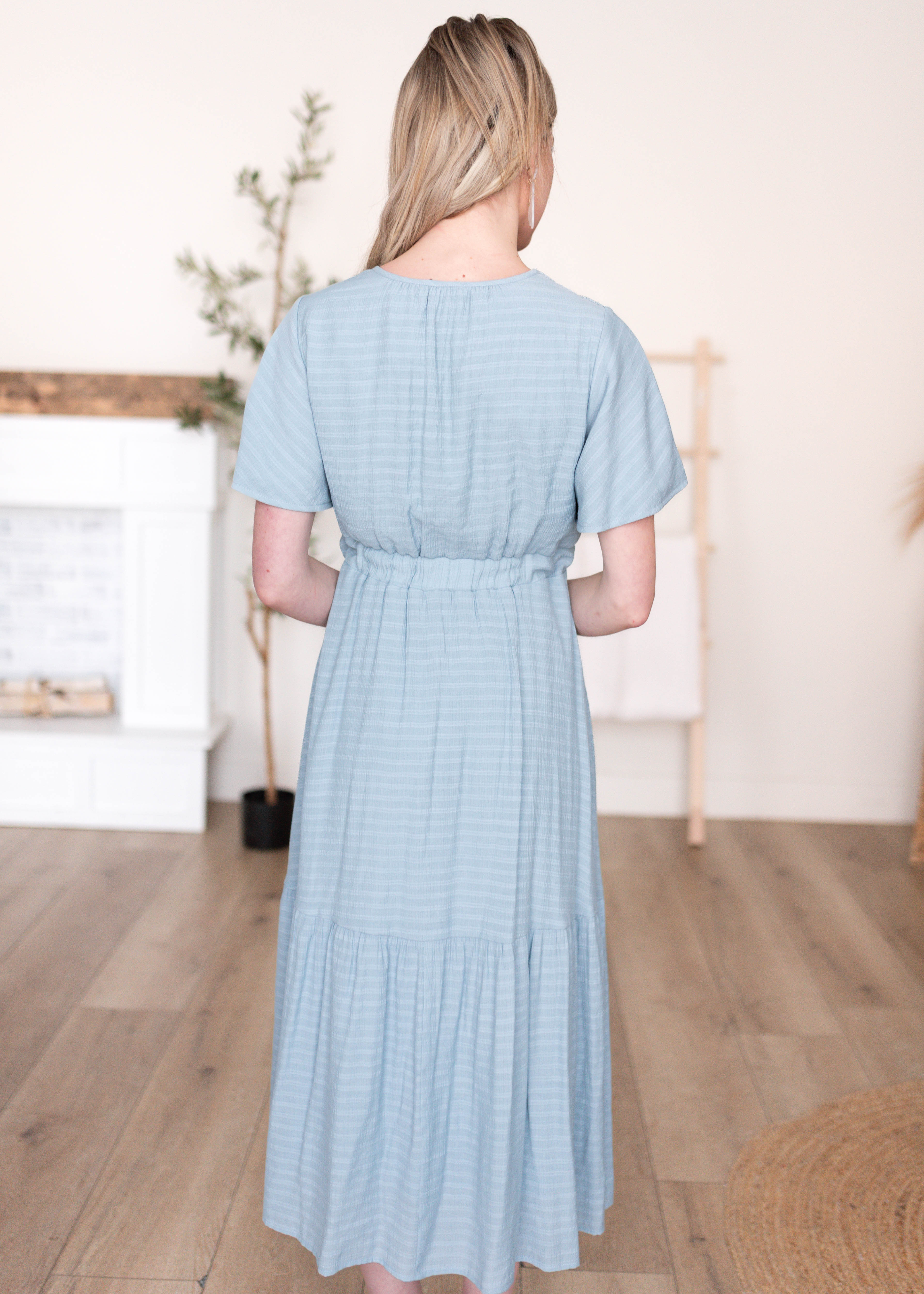 Emilee Dusty Blue Textured Tiered Dress
