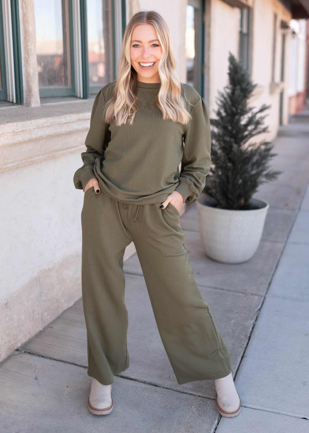 Emilie Olive Textured Pullover