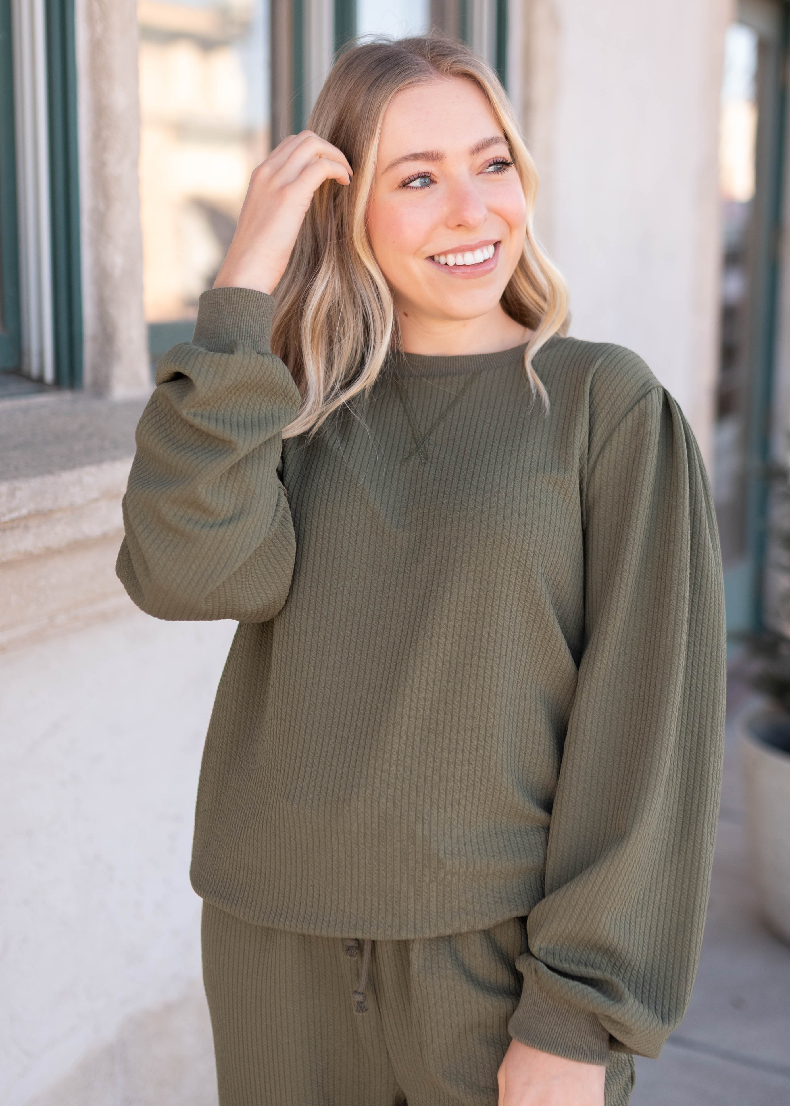 Emilie Olive Textured Pullover