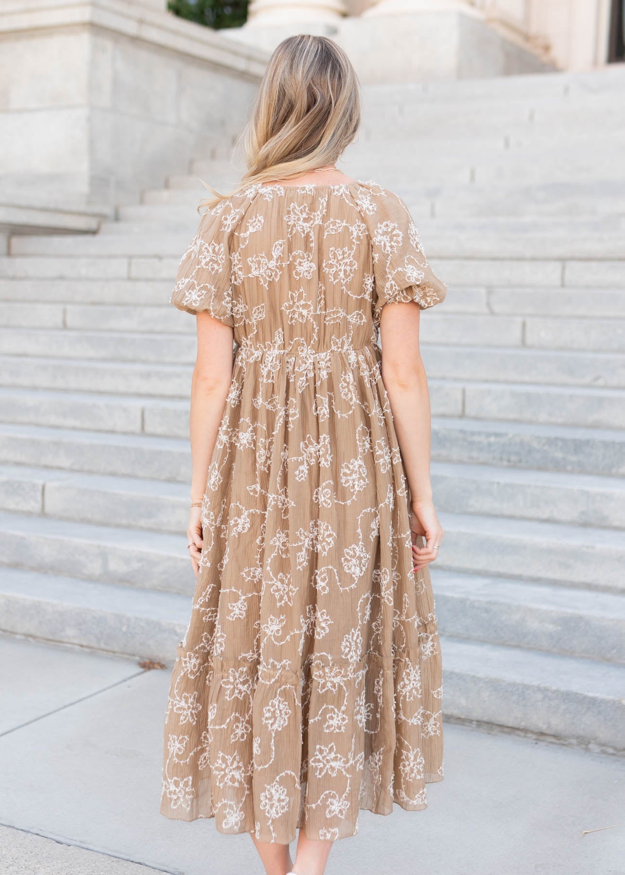 Esther Light Mocha Embroidered Dress