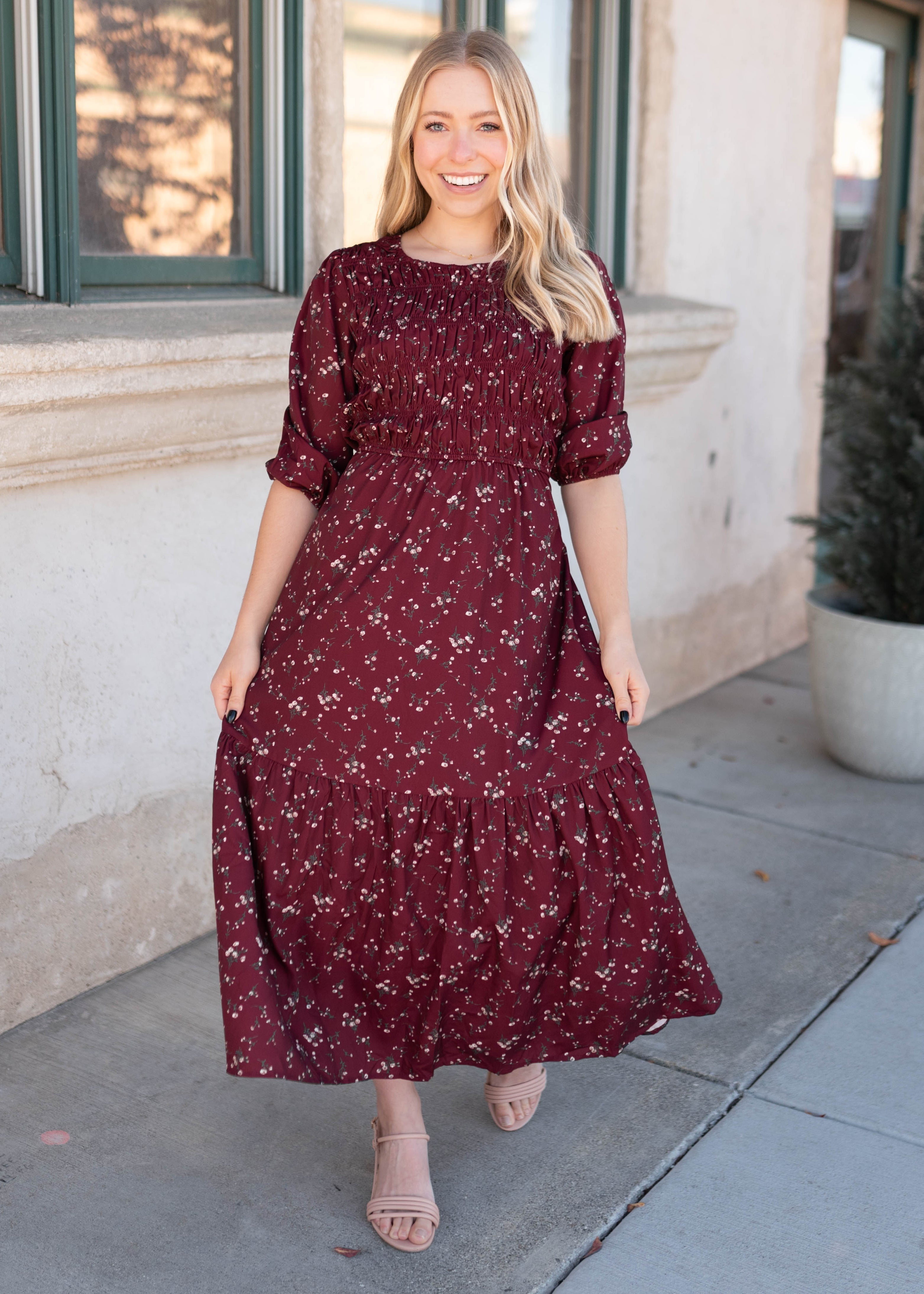 Everly Burgundy Floral Dress