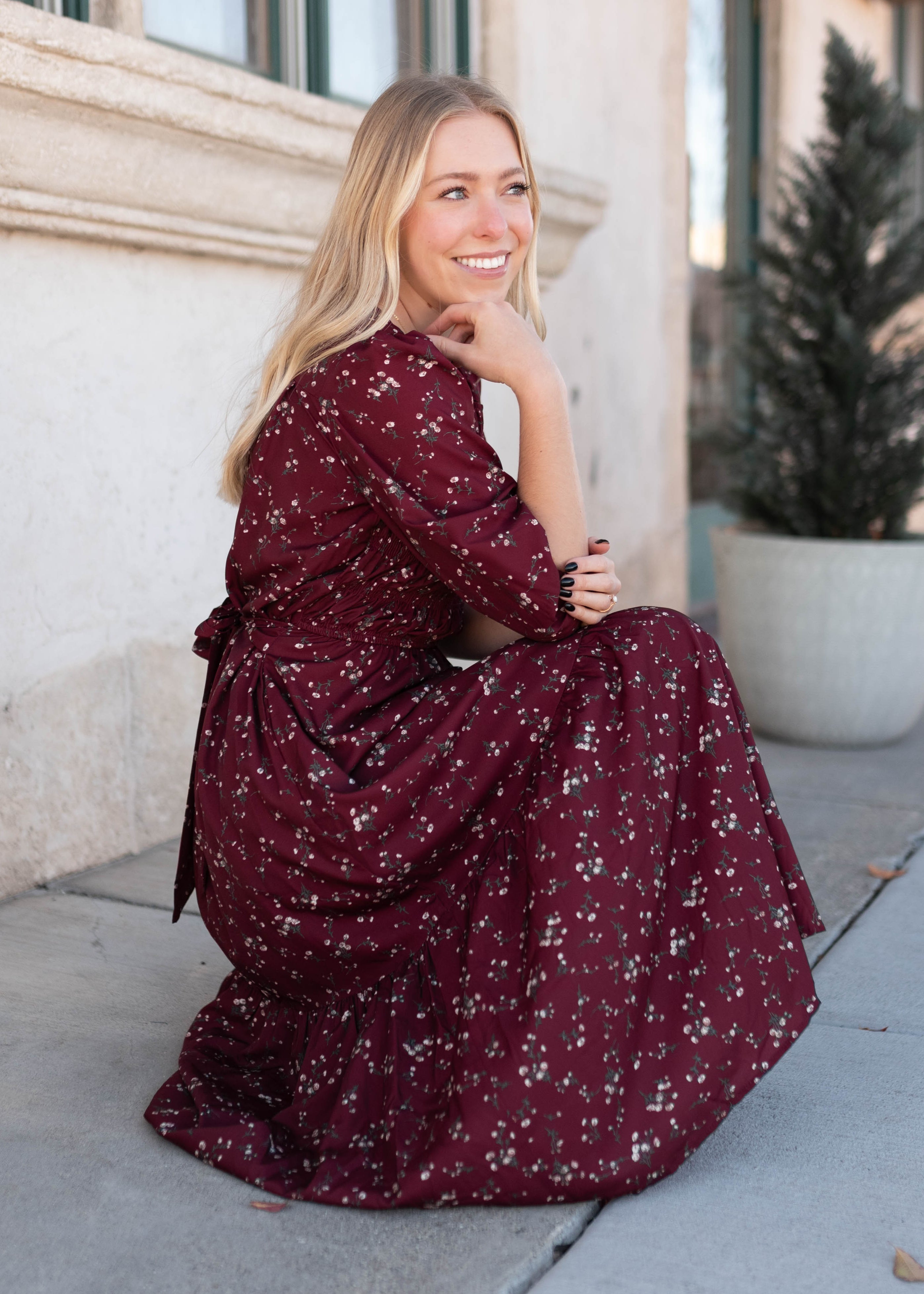 Everly Burgundy Floral Dress
