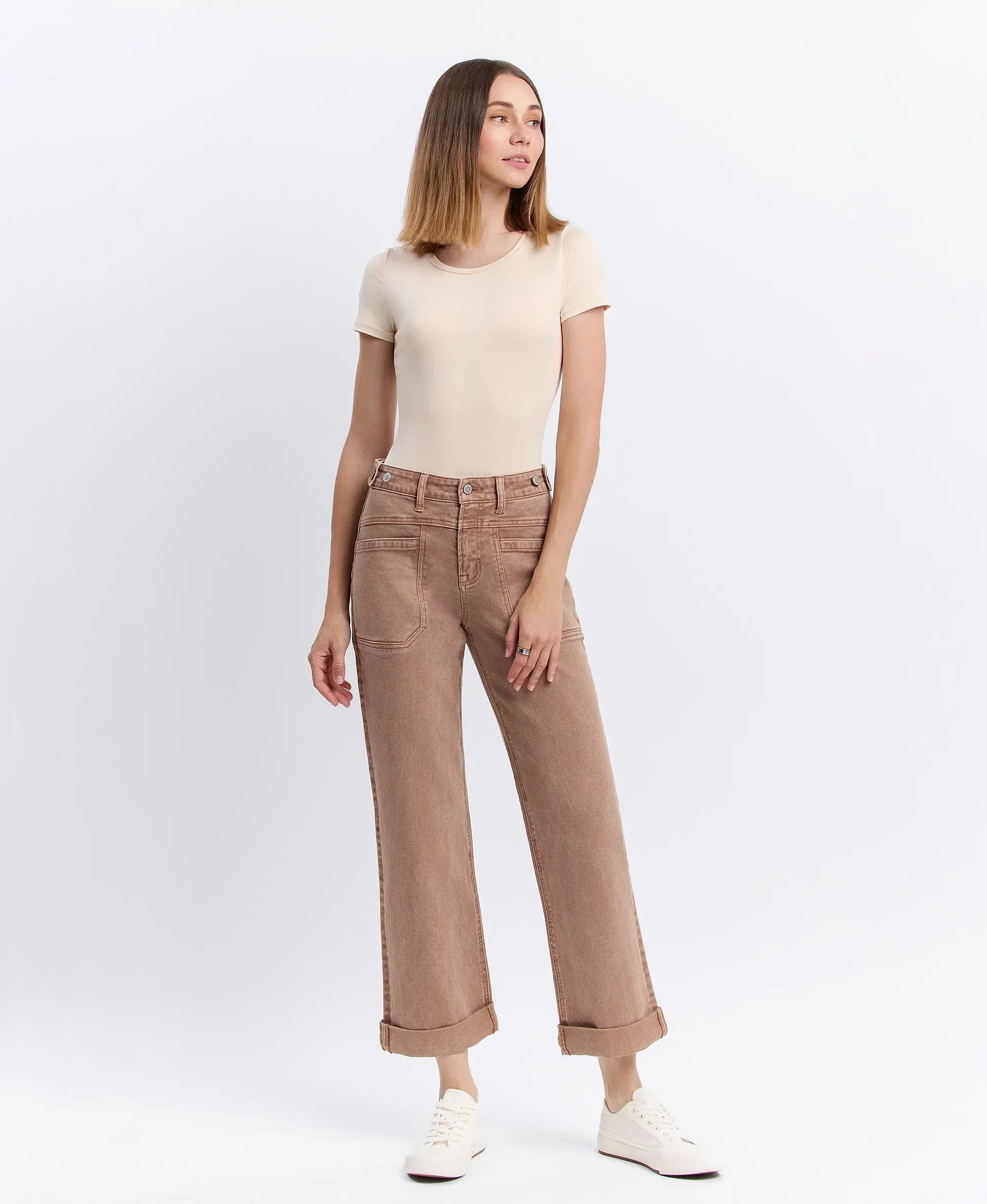 Brylee Warm Taupe Wide Leg Denim Jeans