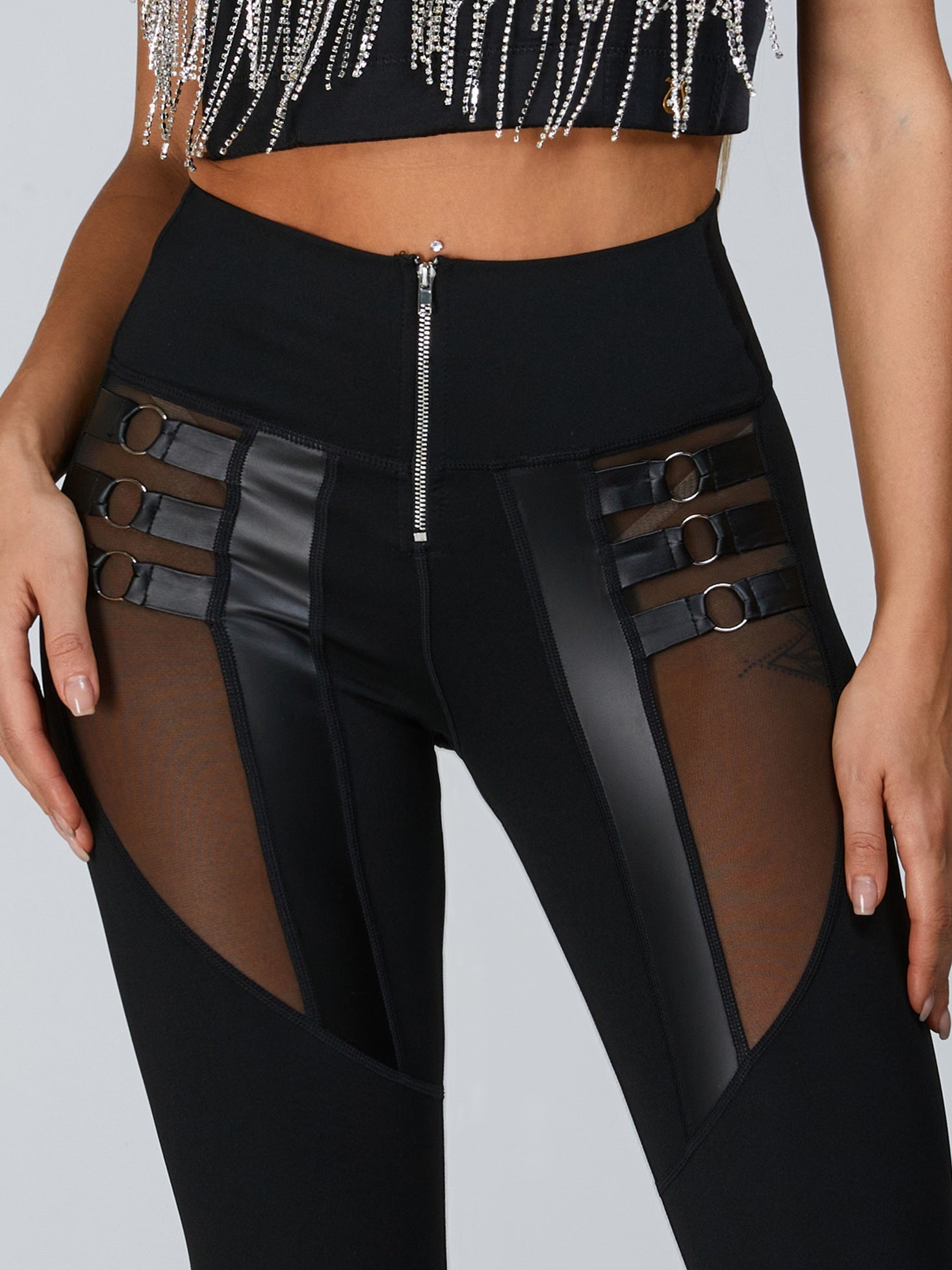 ¡°Stitching Sexy¡± Cutout Mesh Beading Tassel Corset Tracksuit