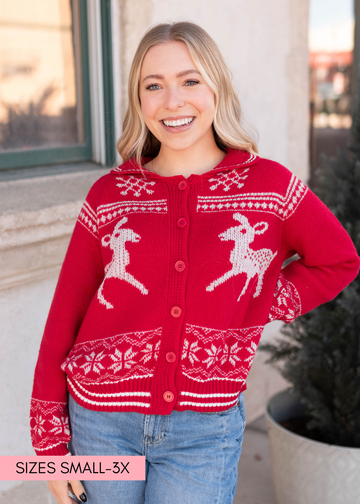Greta Red Patterned Cardigan